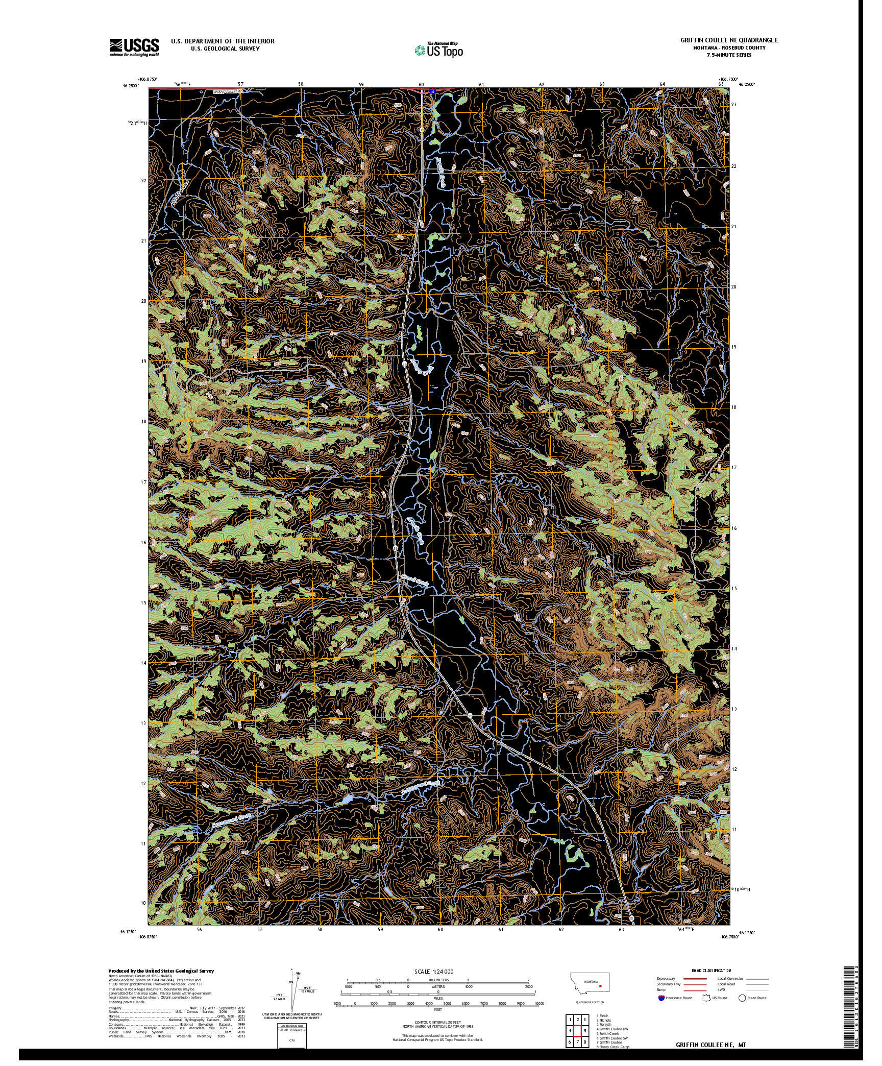 US TOPO 7.5-MINUTE MAP FOR GRIFFIN COULEE NE, MT