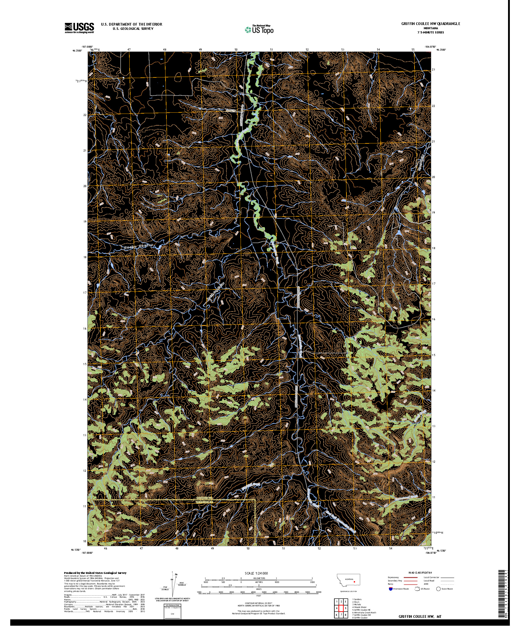 US TOPO 7.5-MINUTE MAP FOR GRIFFIN COULEE NW, MT
