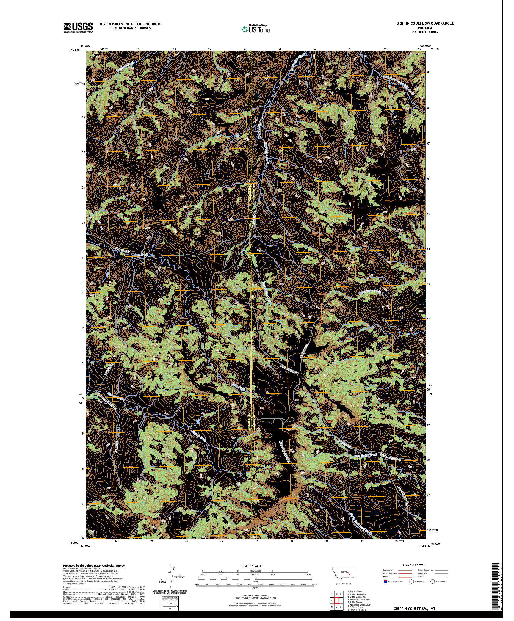 US TOPO 7.5-MINUTE MAP FOR GRIFFIN COULEE SW, MT