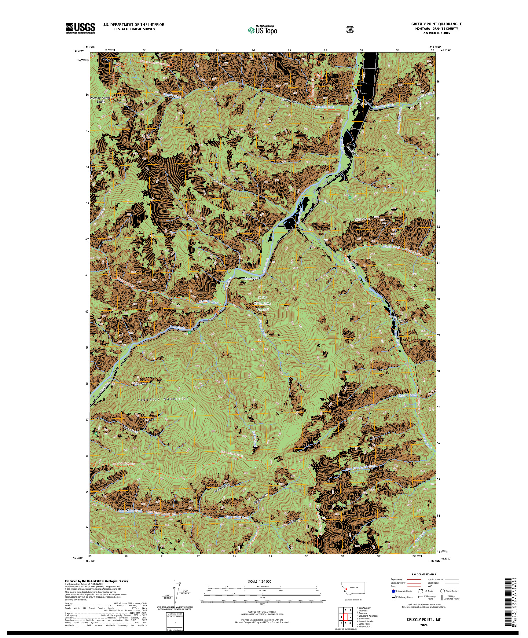 US TOPO 7.5-MINUTE MAP FOR GRIZZLY POINT, MT