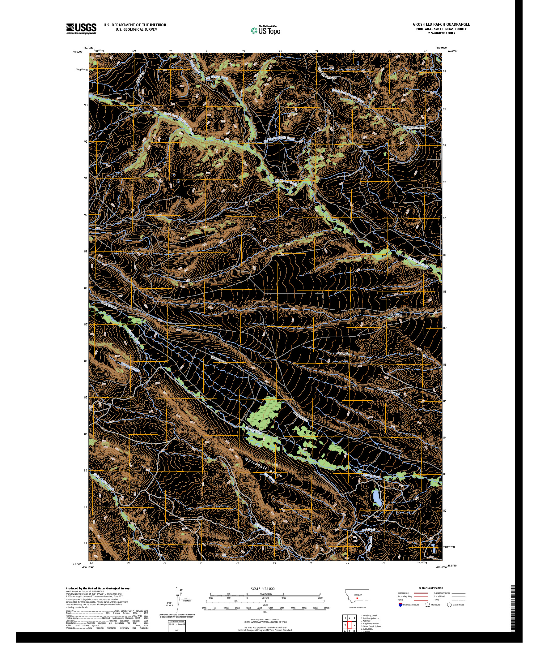 US TOPO 7.5-MINUTE MAP FOR GROSFIELD RANCH, MT