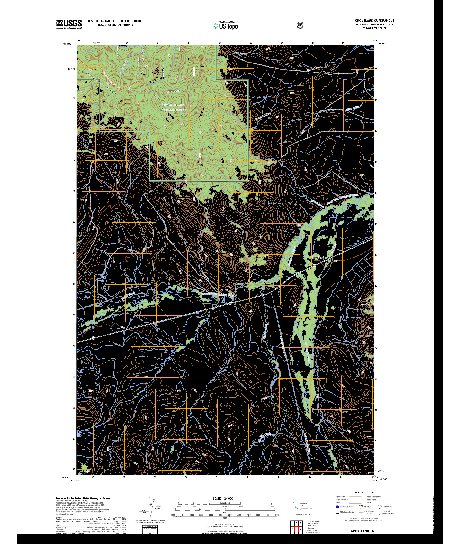 US TOPO 7.5-MINUTE MAP FOR GROVELAND, MT