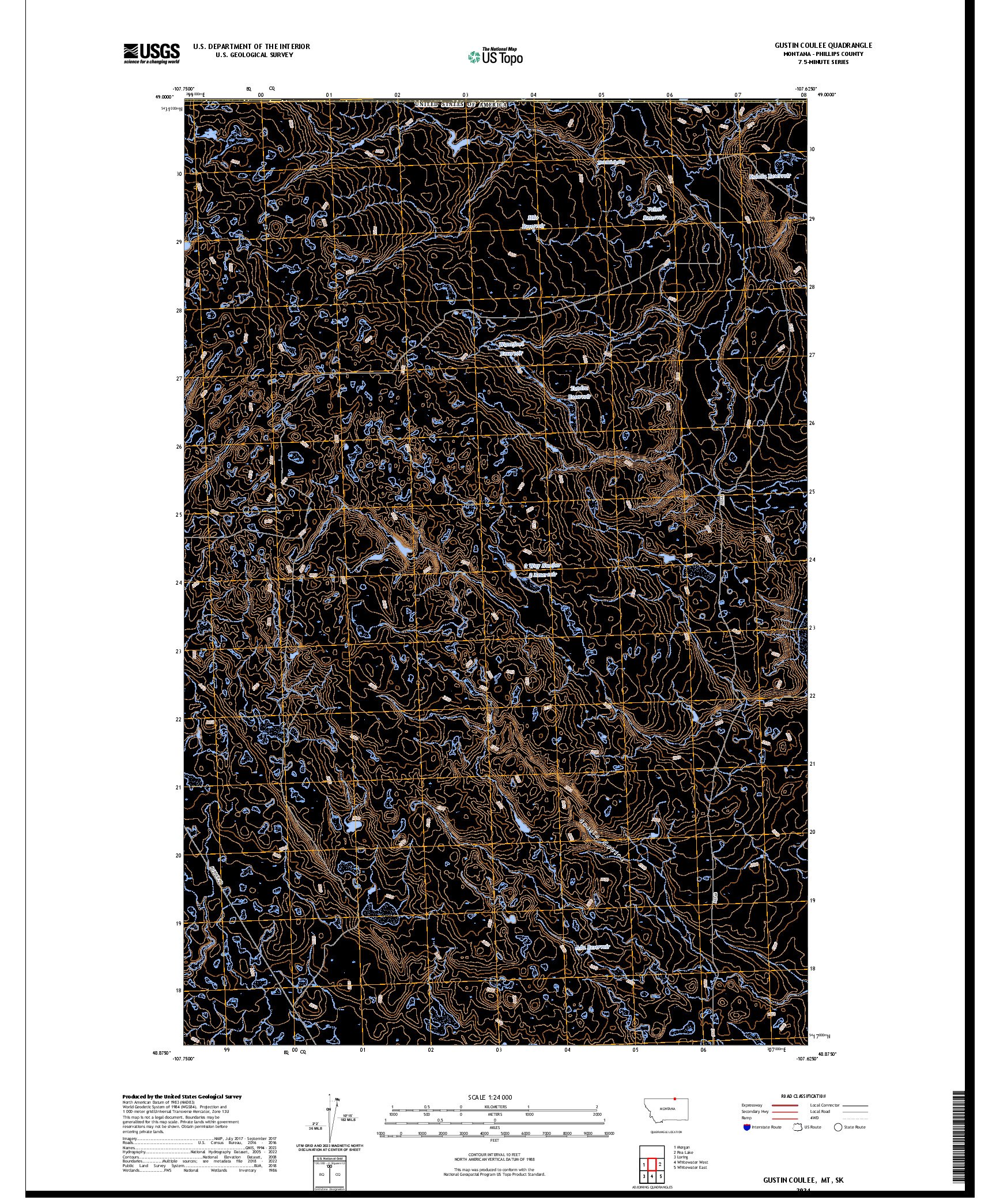 US TOPO 7.5-MINUTE MAP FOR GUSTIN COULEE, MT,SK