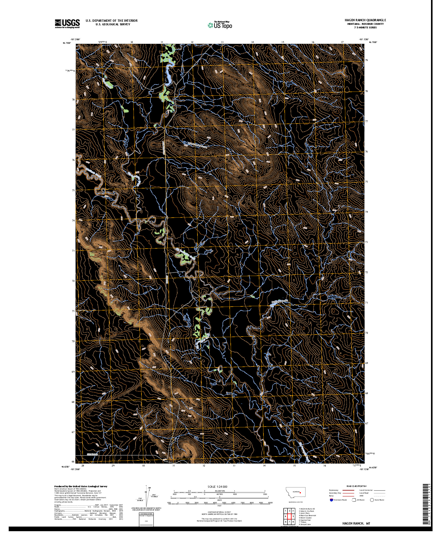 US TOPO 7.5-MINUTE MAP FOR HAGEN RANCH, MT