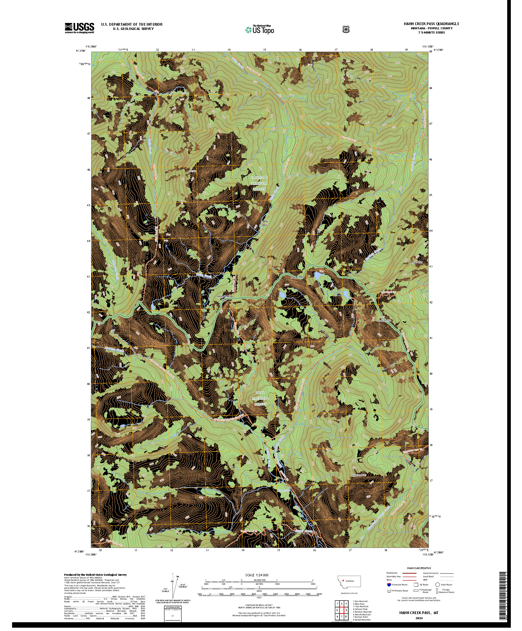 US TOPO 7.5-MINUTE MAP FOR HAHN CREEK PASS, MT