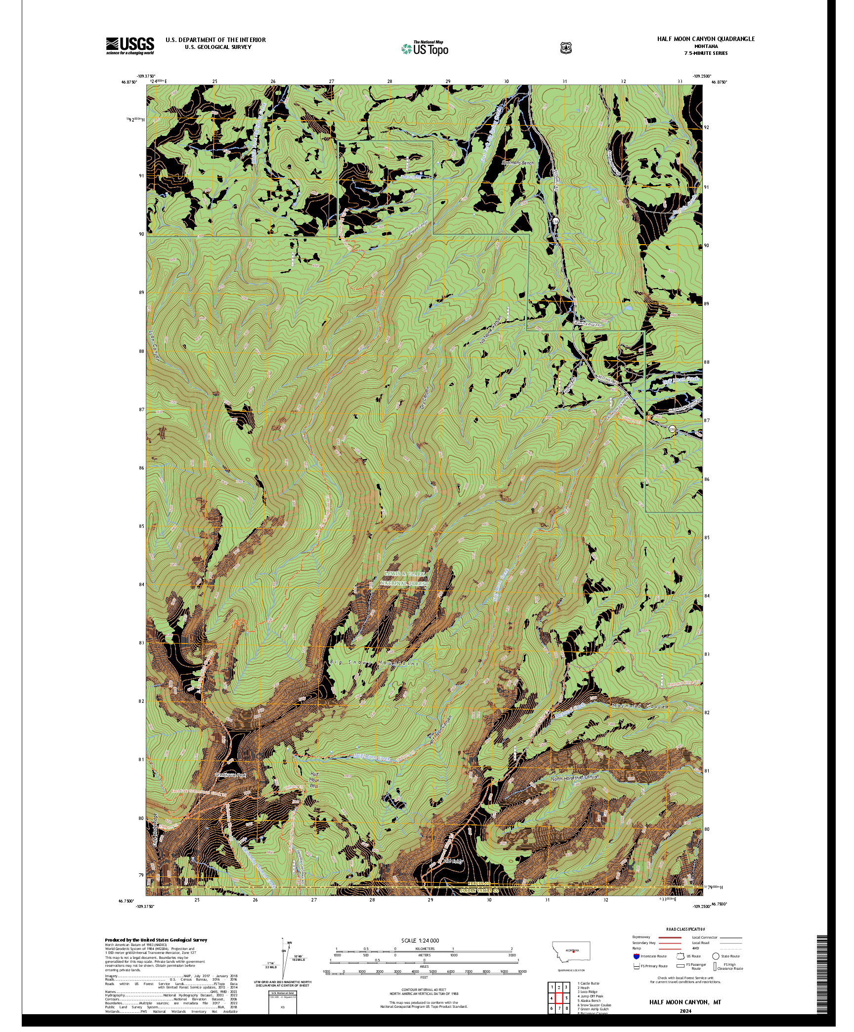 US TOPO 7.5-MINUTE MAP FOR HALF MOON CANYON, MT