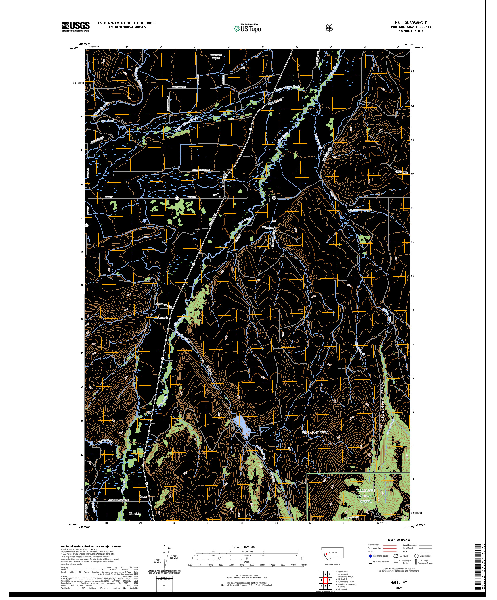US TOPO 7.5-MINUTE MAP FOR HALL, MT