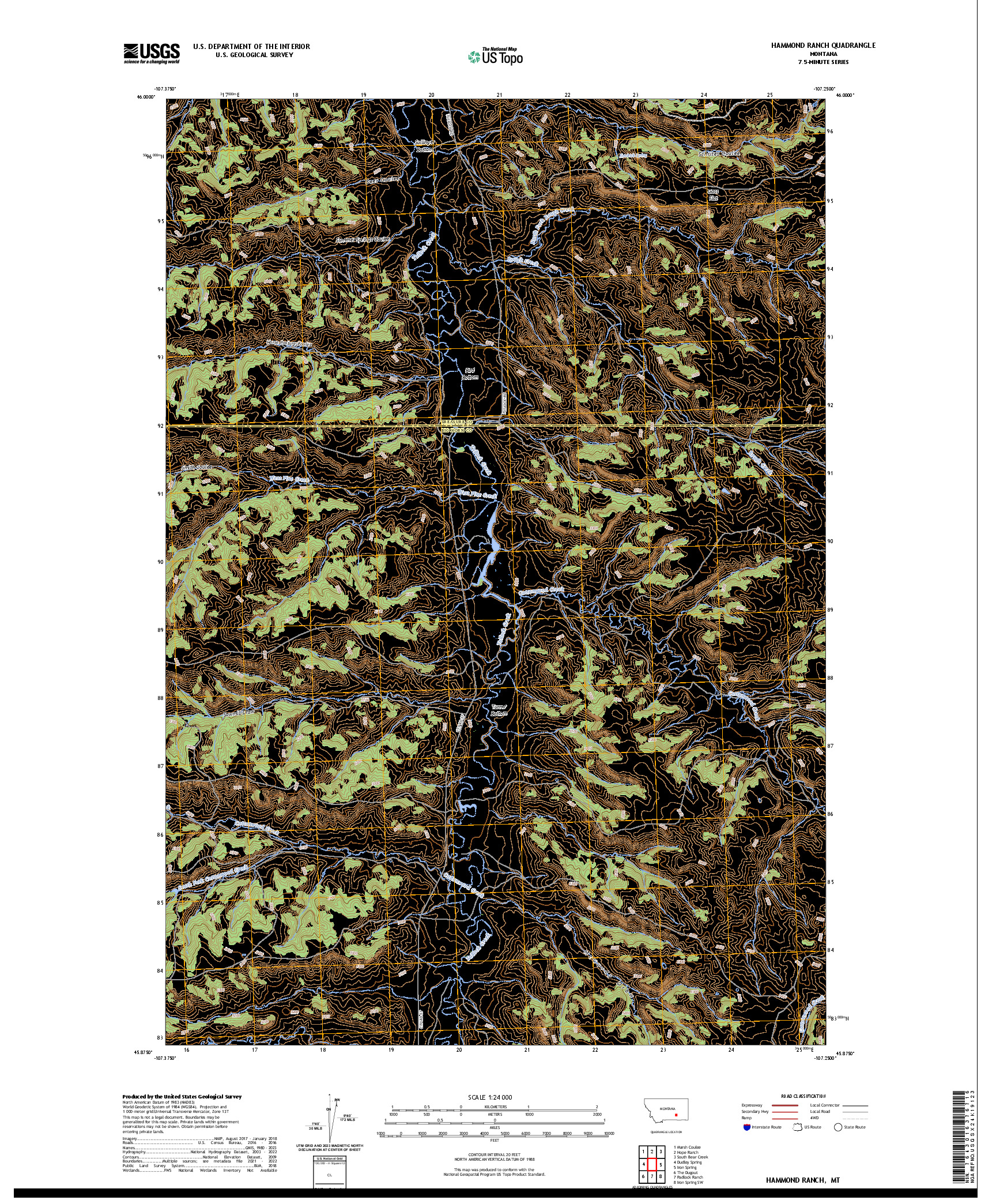 US TOPO 7.5-MINUTE MAP FOR HAMMOND RANCH, MT