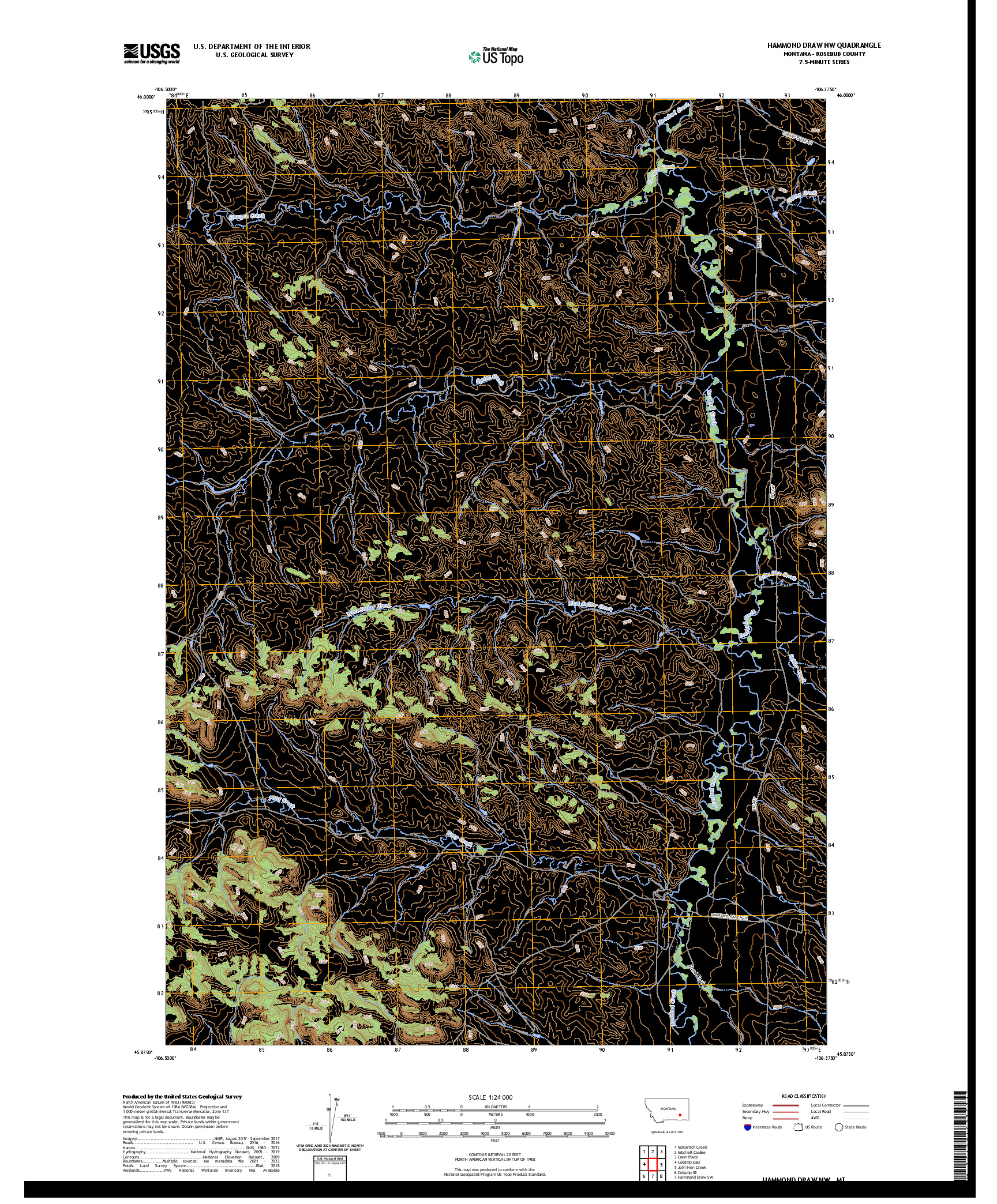 US TOPO 7.5-MINUTE MAP FOR HAMMOND DRAW NW, MT