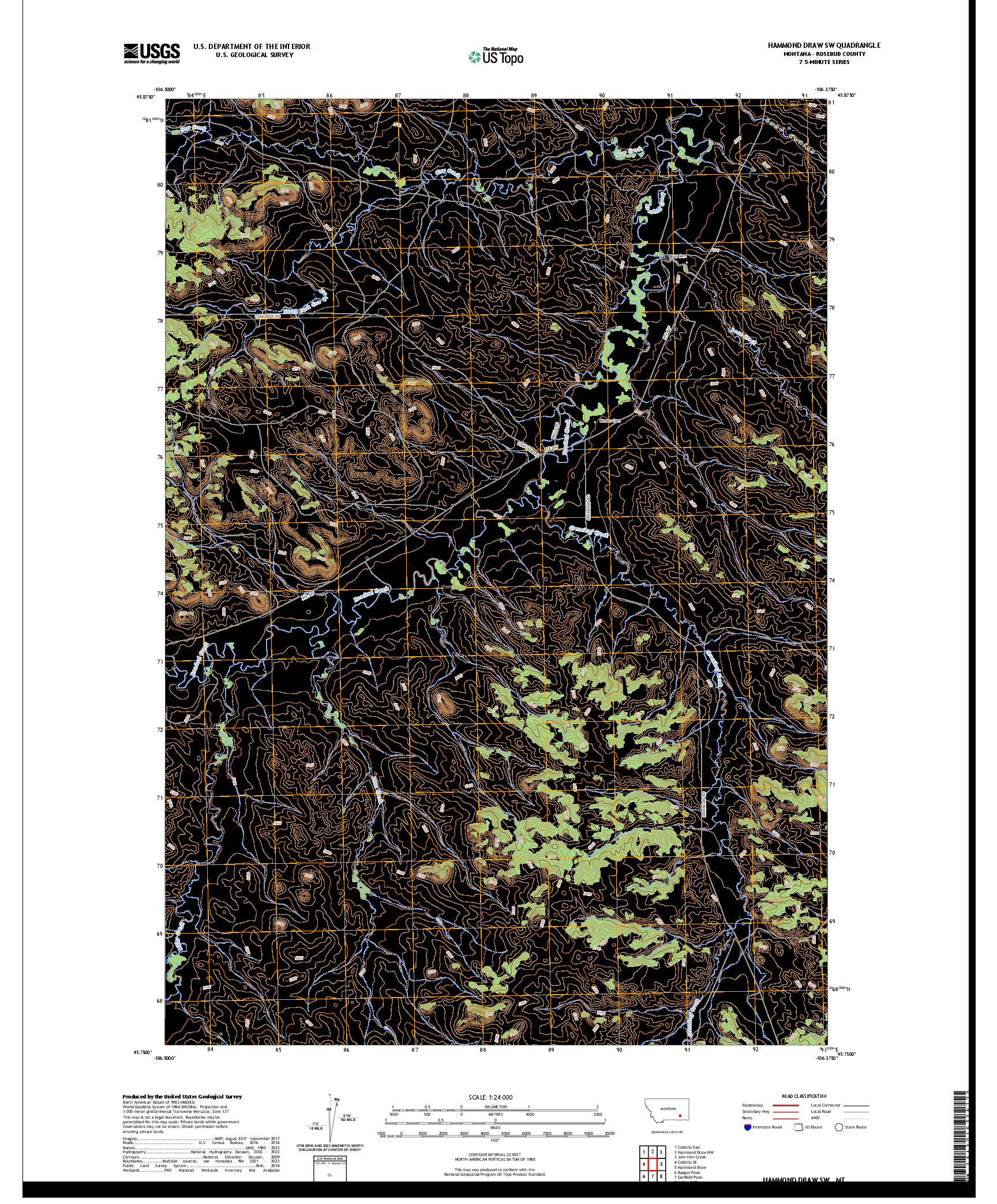 US TOPO 7.5-MINUTE MAP FOR HAMMOND DRAW SW, MT