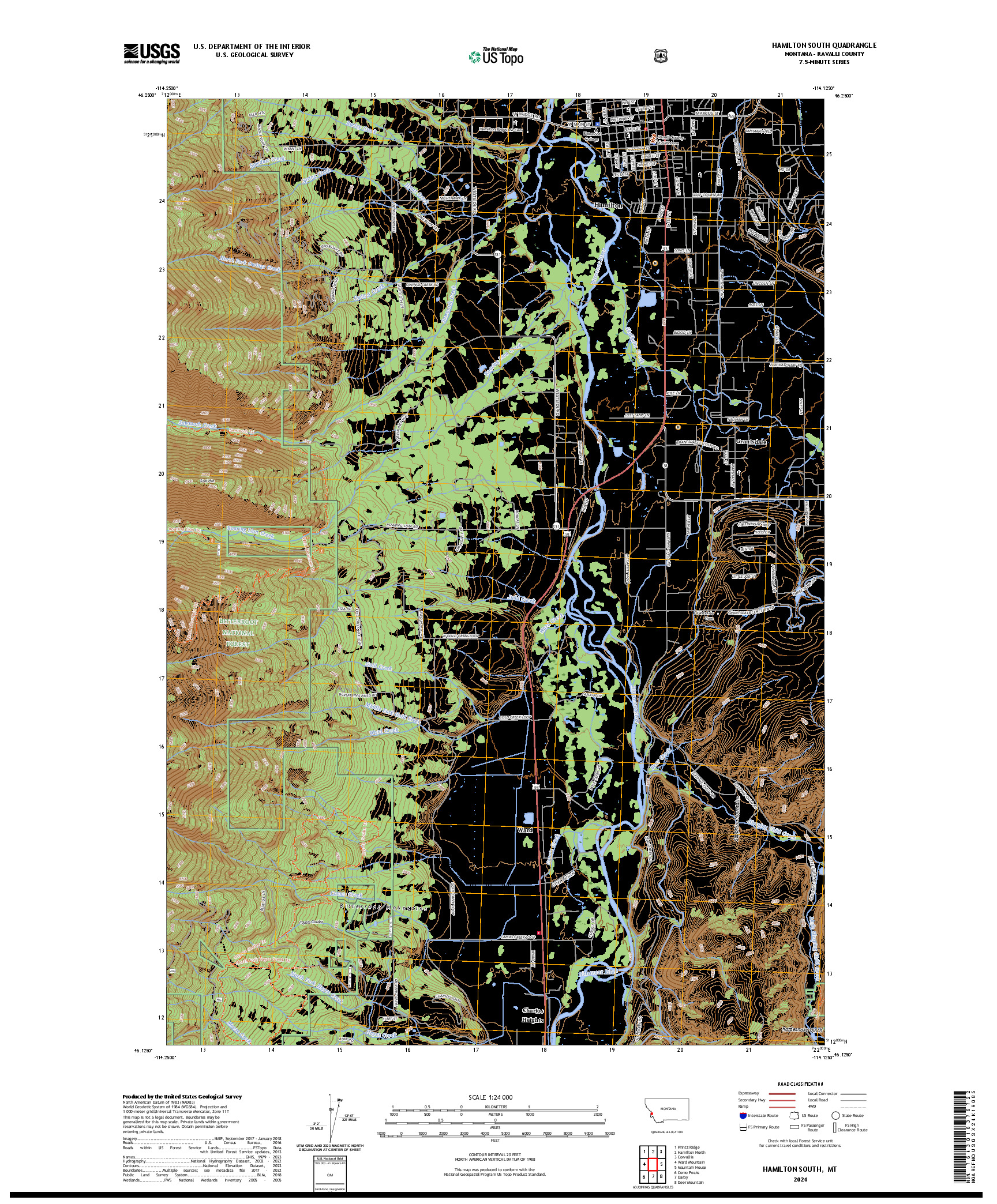 US TOPO 7.5-MINUTE MAP FOR HAMILTON SOUTH, MT