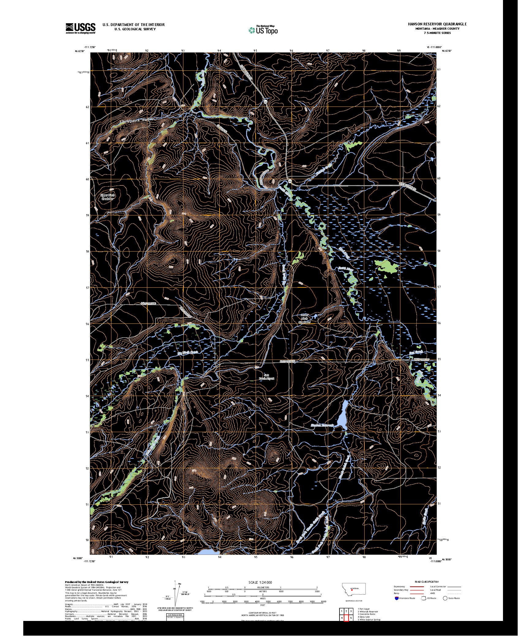 US TOPO 7.5-MINUTE MAP FOR HANSON RESERVOIR, MT
