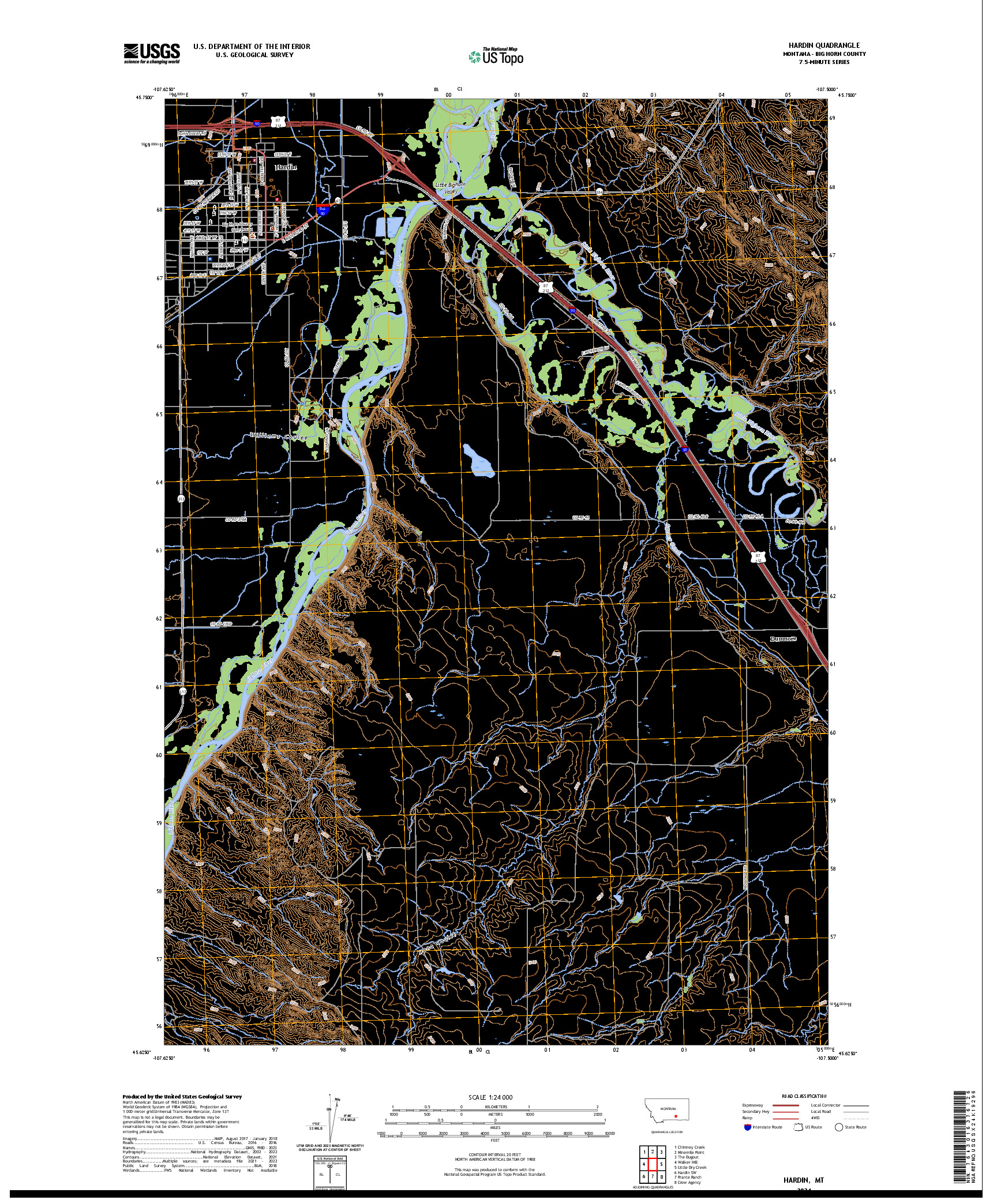US TOPO 7.5-MINUTE MAP FOR HARDIN, MT