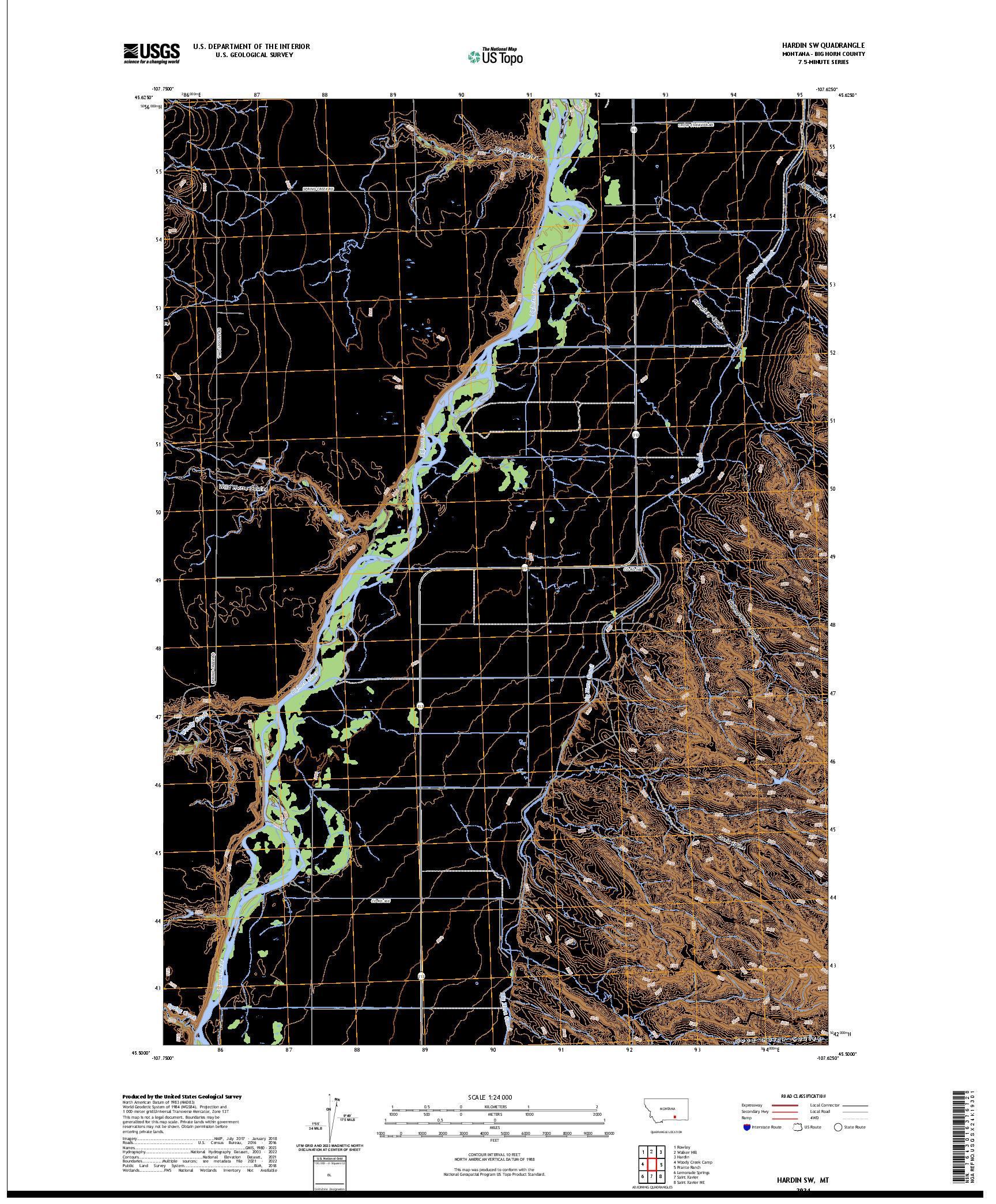US TOPO 7.5-MINUTE MAP FOR HARDIN SW, MT