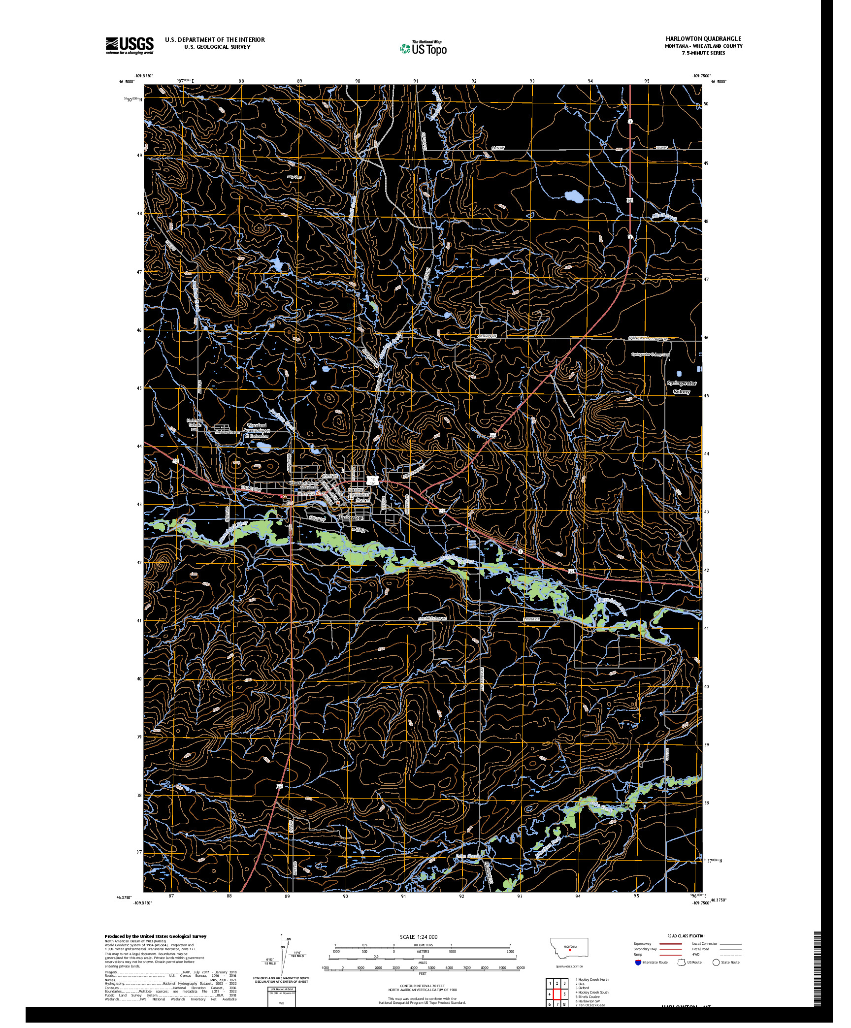 US TOPO 7.5-MINUTE MAP FOR HARLOWTON, MT
