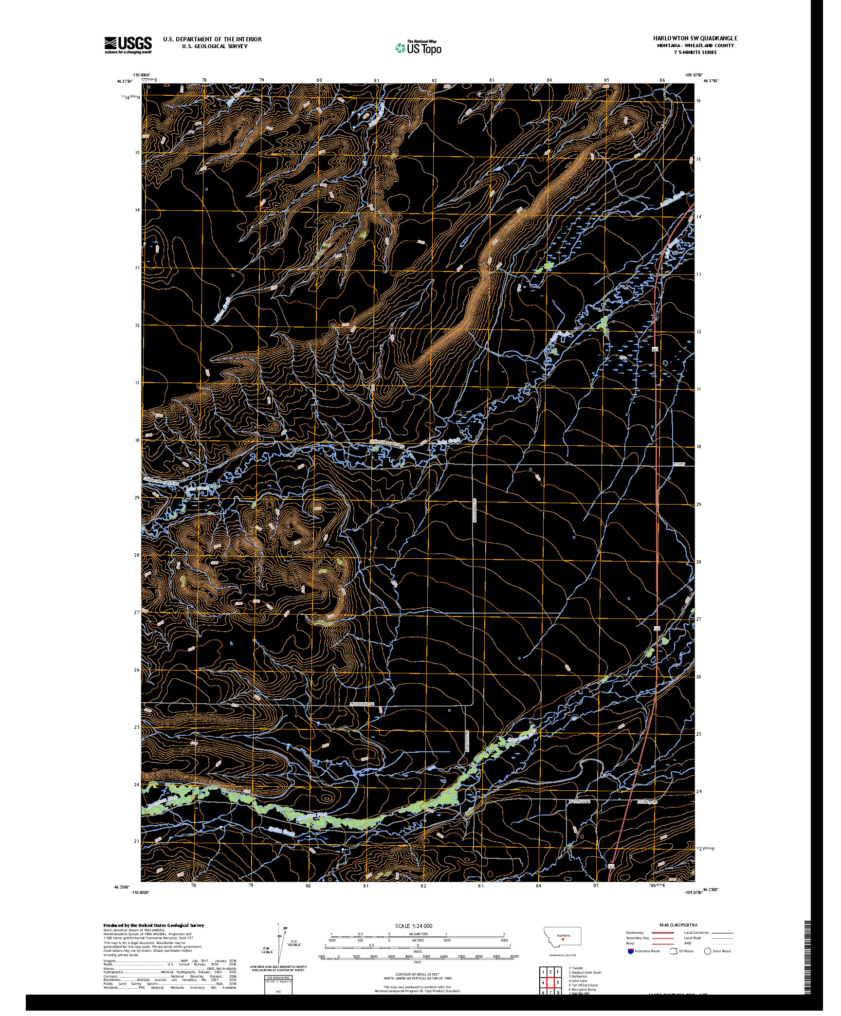 US TOPO 7.5-MINUTE MAP FOR HARLOWTON SW, MT
