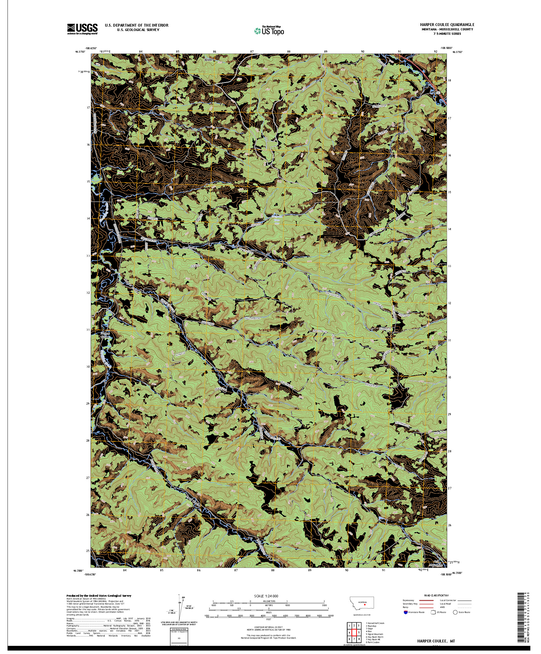 US TOPO 7.5-MINUTE MAP FOR HARPER COULEE, MT