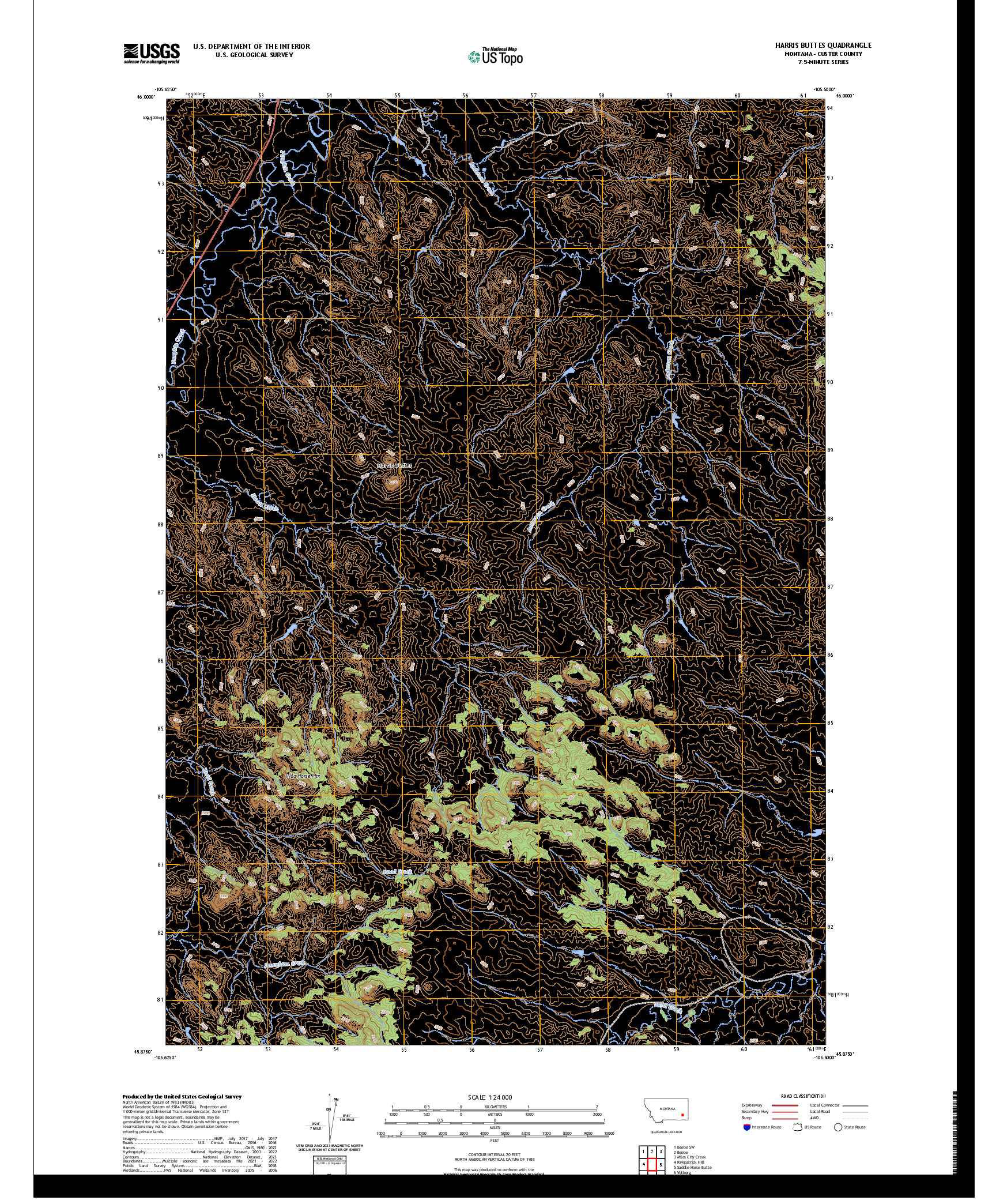 US TOPO 7.5-MINUTE MAP FOR HARRIS BUTTES, MT