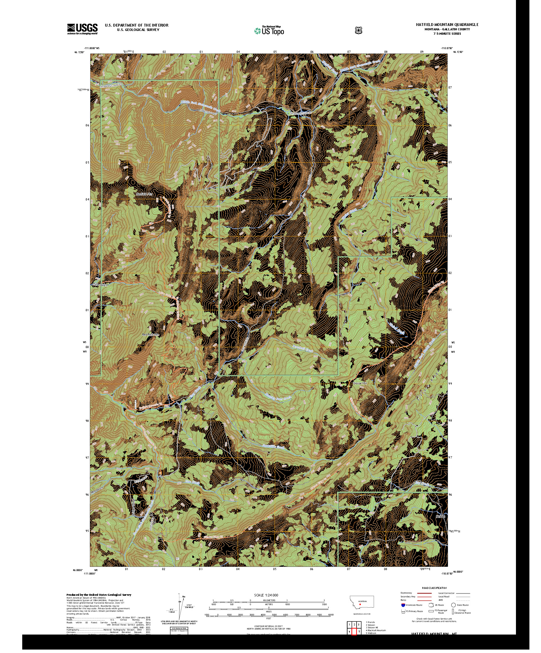US TOPO 7.5-MINUTE MAP FOR HATFIELD MOUNTAIN, MT