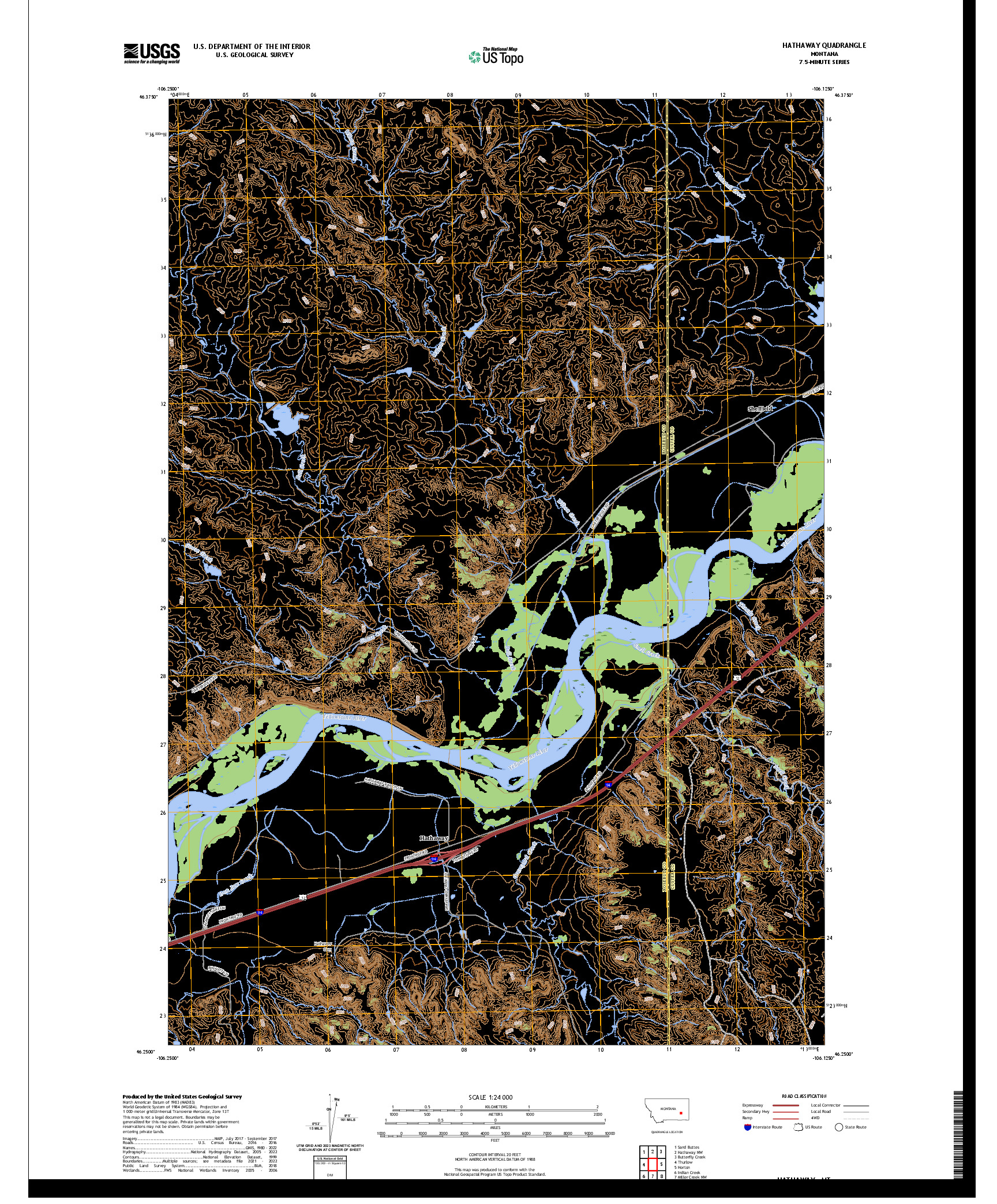 US TOPO 7.5-MINUTE MAP FOR HATHAWAY, MT