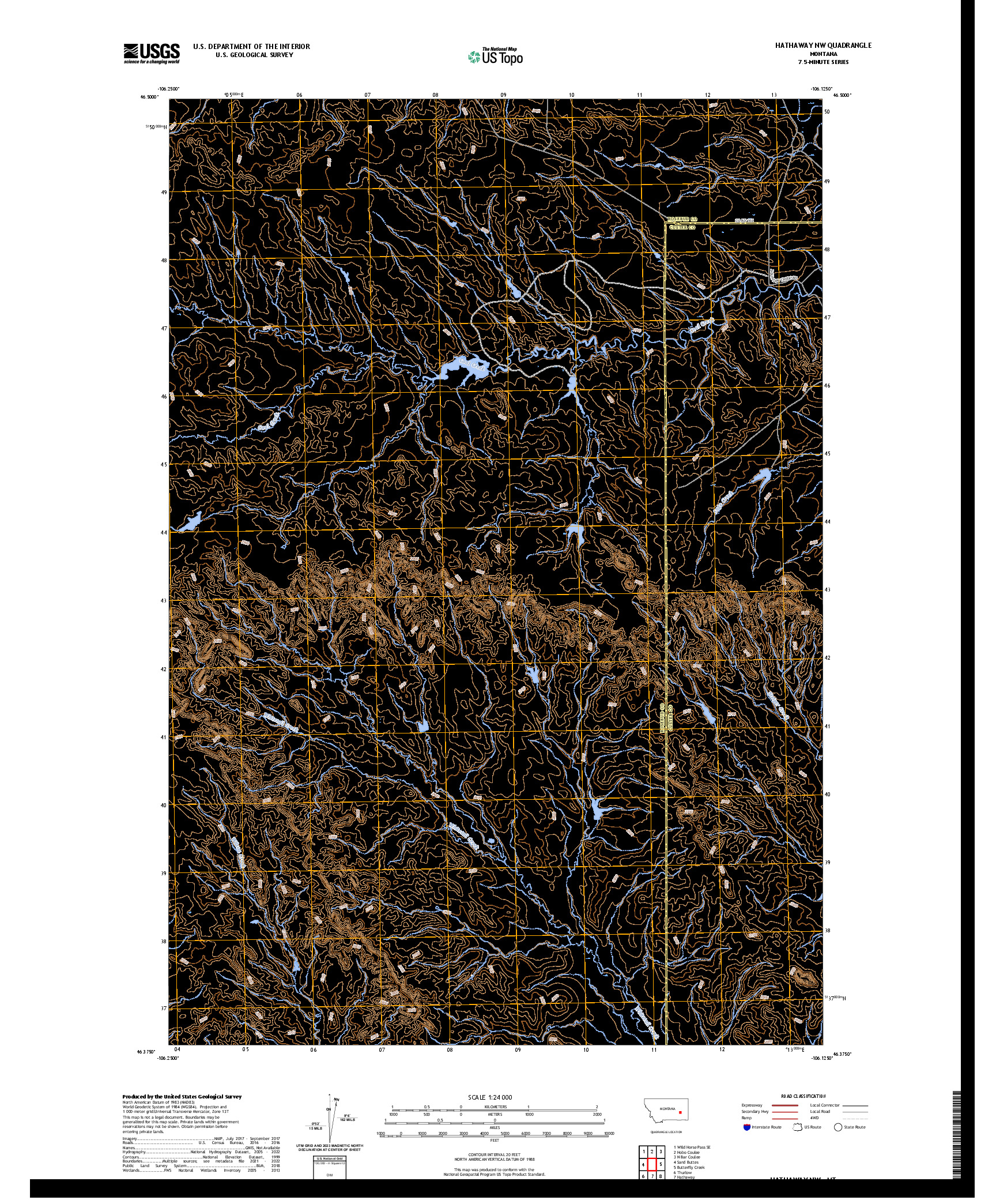 US TOPO 7.5-MINUTE MAP FOR HATHAWAY NW, MT