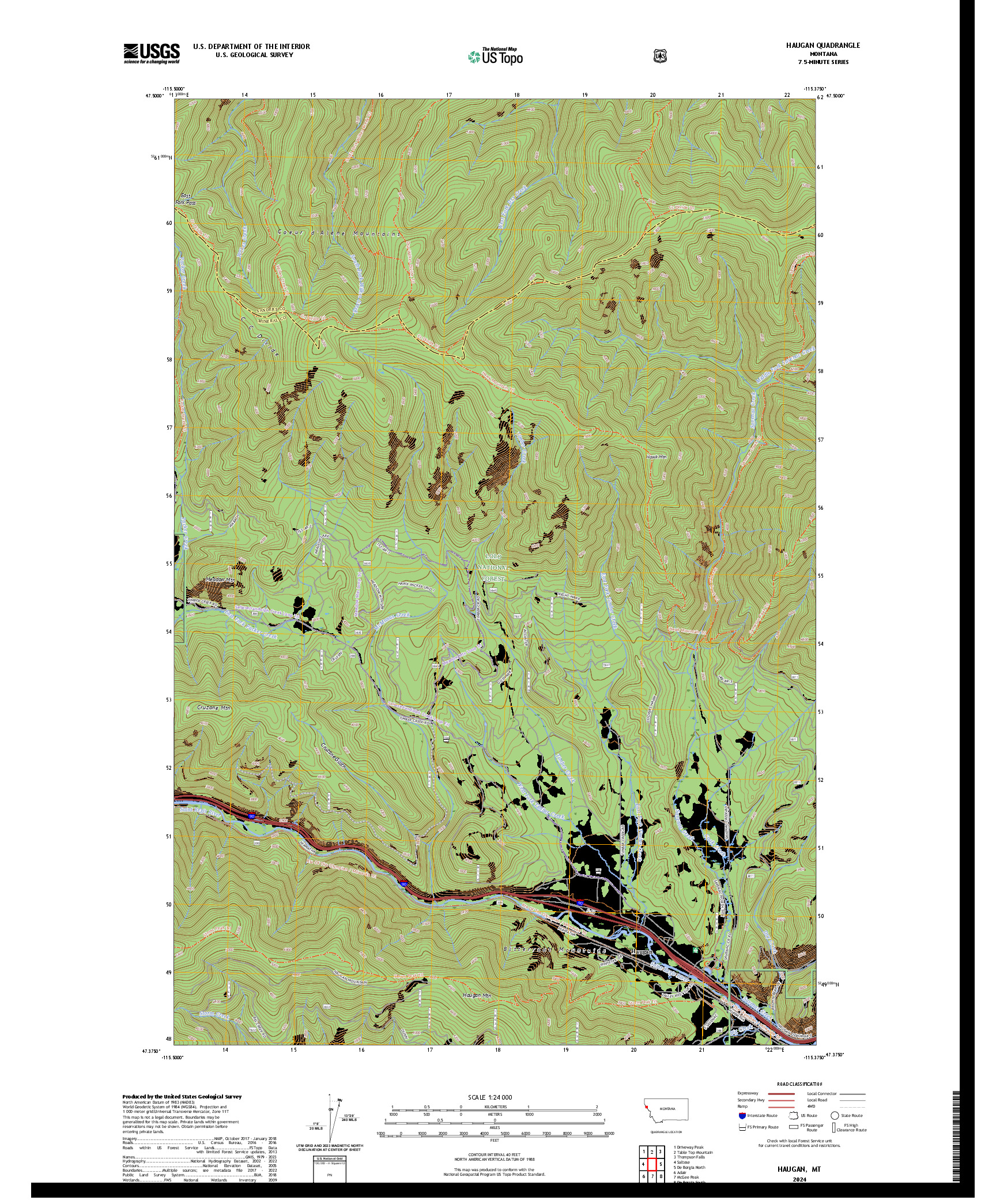US TOPO 7.5-MINUTE MAP FOR HAUGAN, MT
