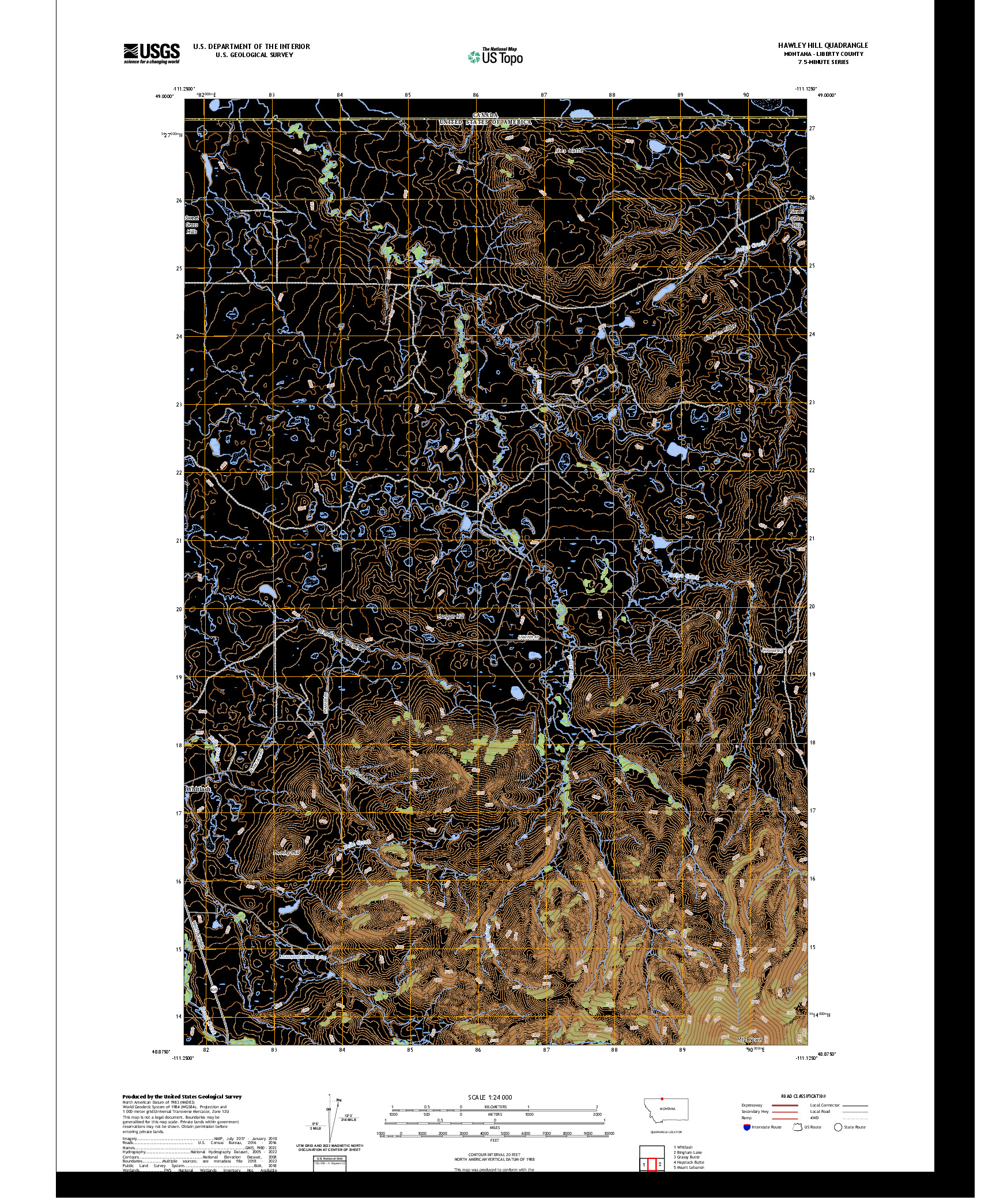 US TOPO 7.5-MINUTE MAP FOR HAWLEY HILL, MT,AB