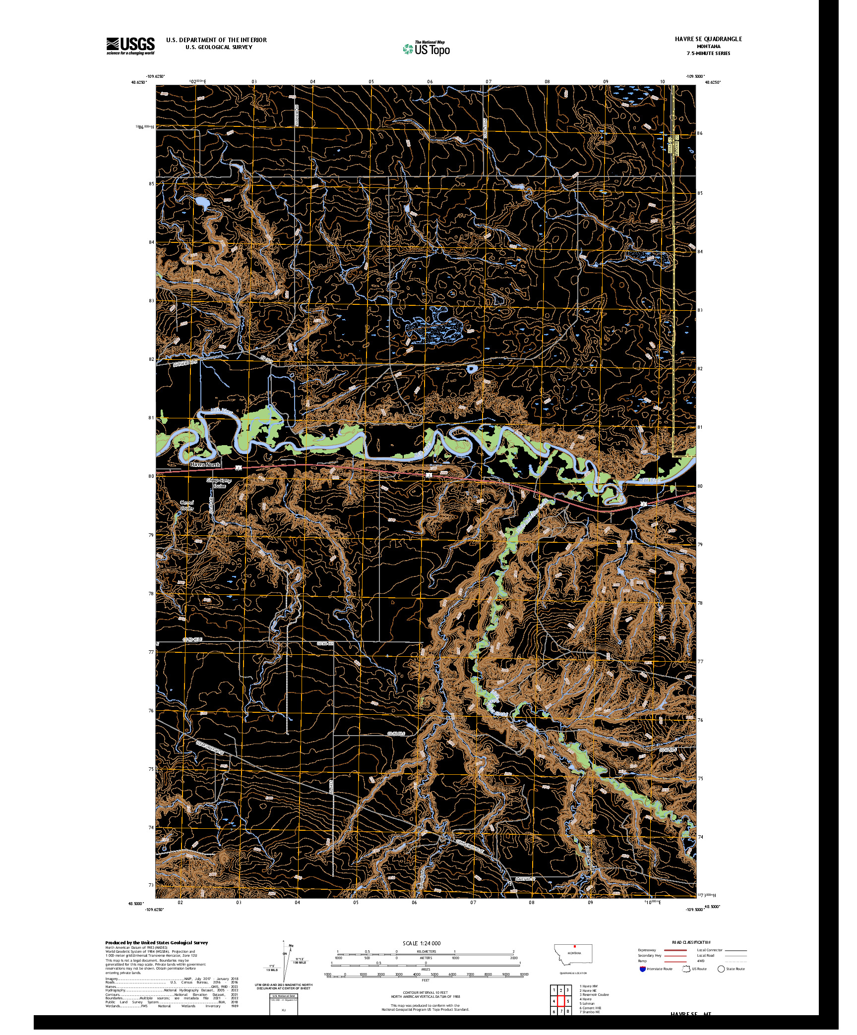 US TOPO 7.5-MINUTE MAP FOR HAVRE SE, MT