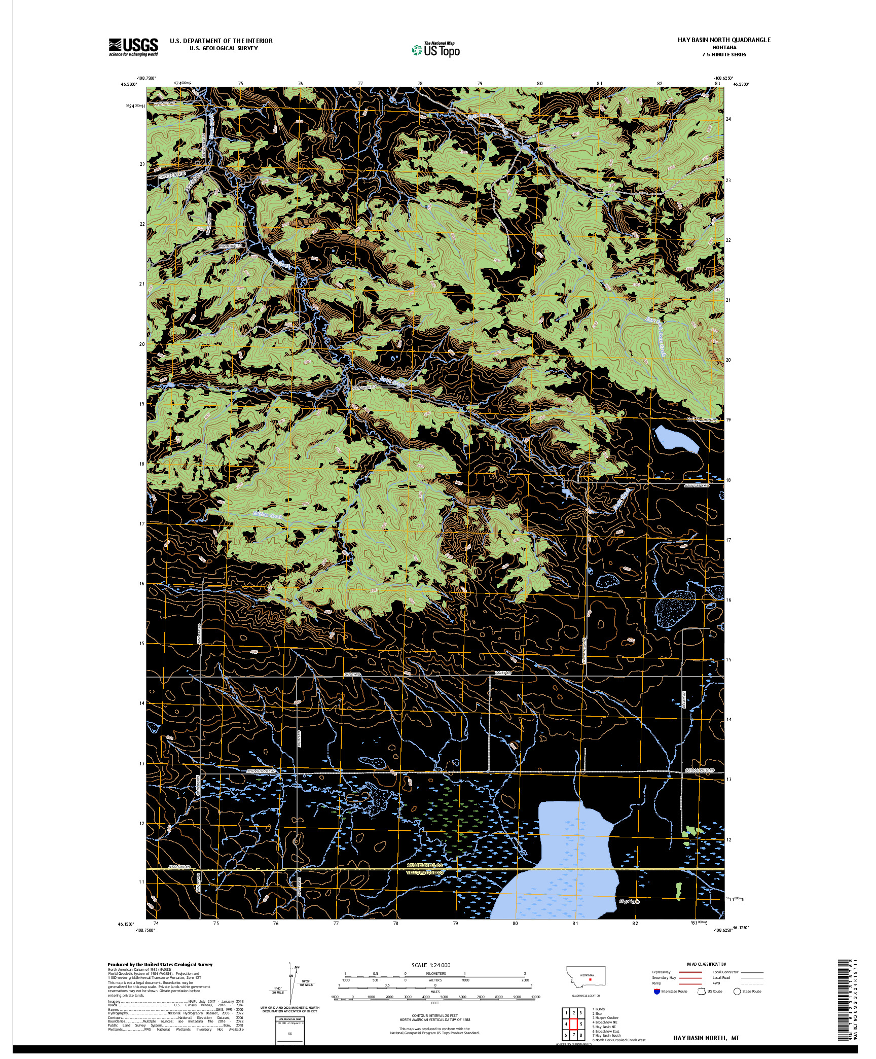 US TOPO 7.5-MINUTE MAP FOR HAY BASIN NORTH, MT