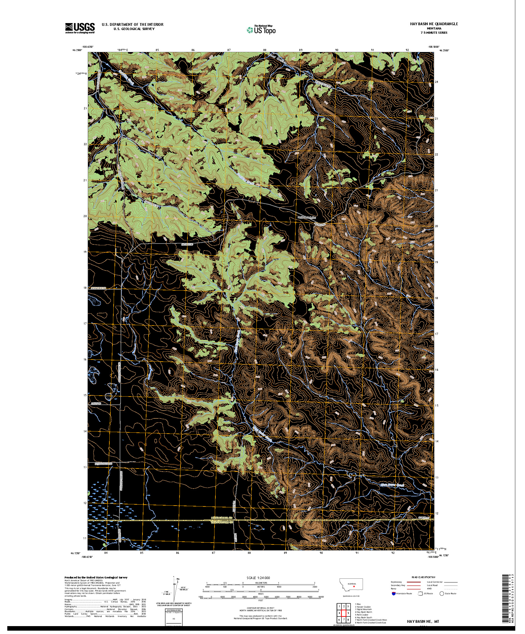 US TOPO 7.5-MINUTE MAP FOR HAY BASIN NE, MT