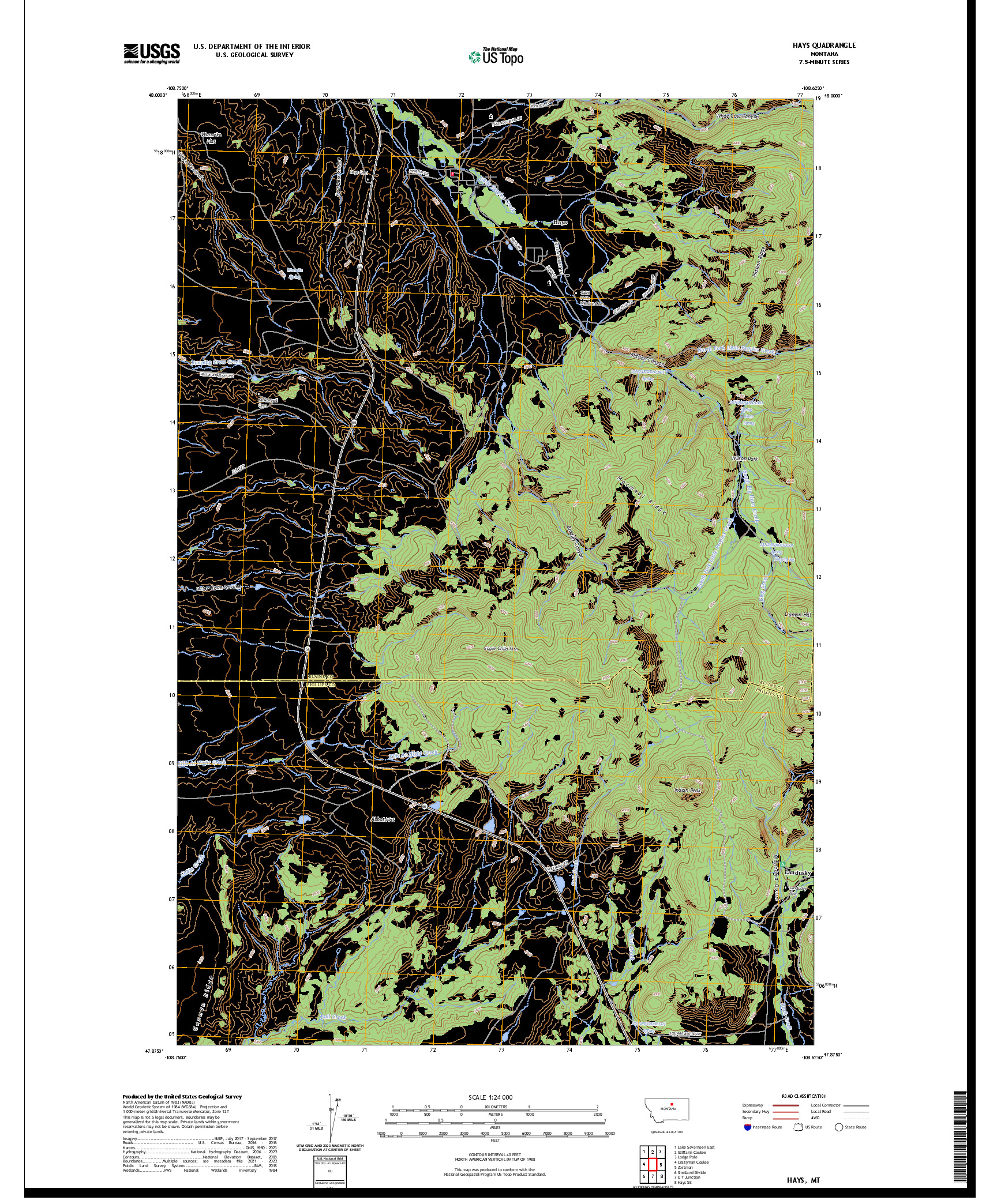 US TOPO 7.5-MINUTE MAP FOR HAYS, MT