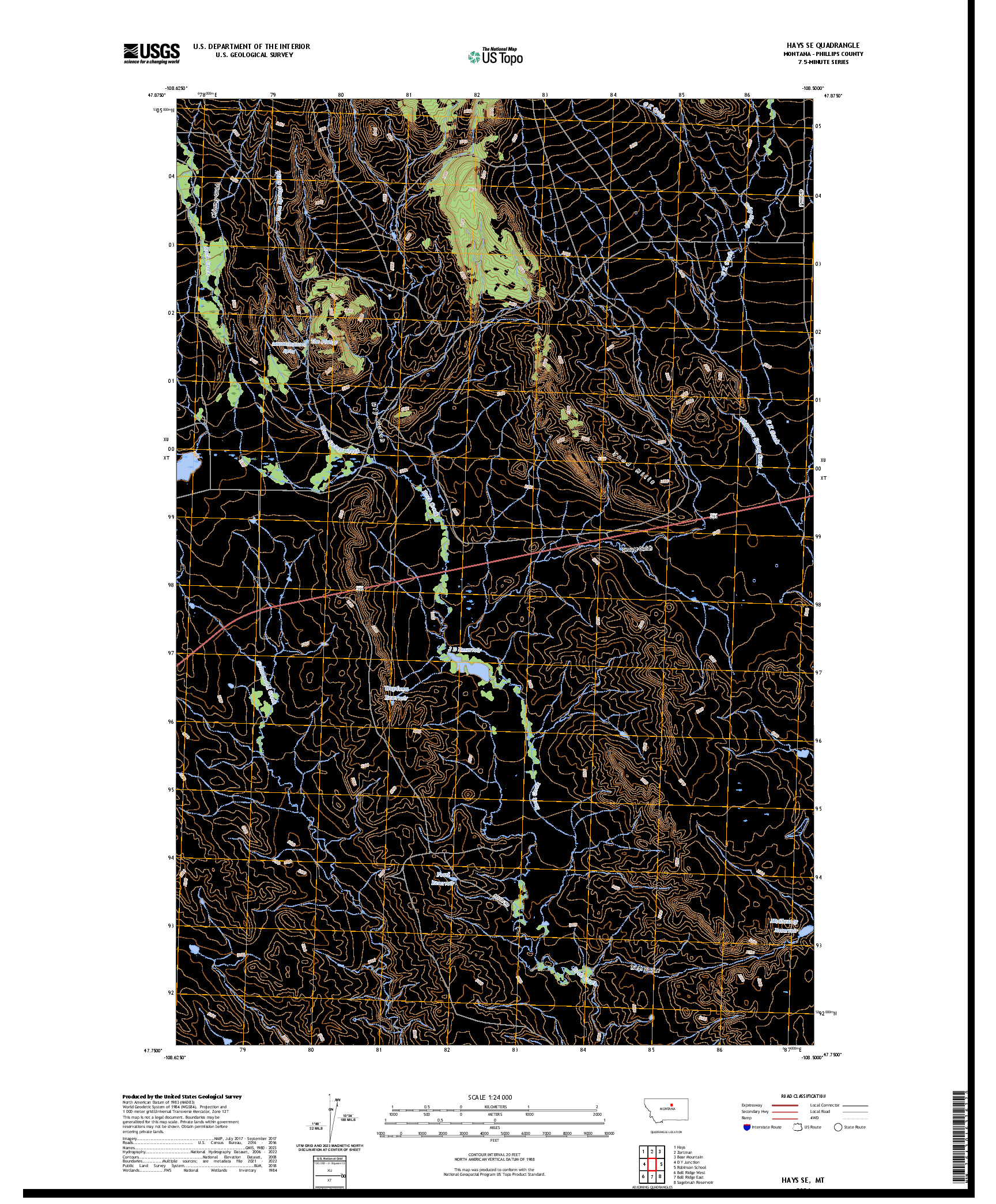 US TOPO 7.5-MINUTE MAP FOR HAYS SE, MT