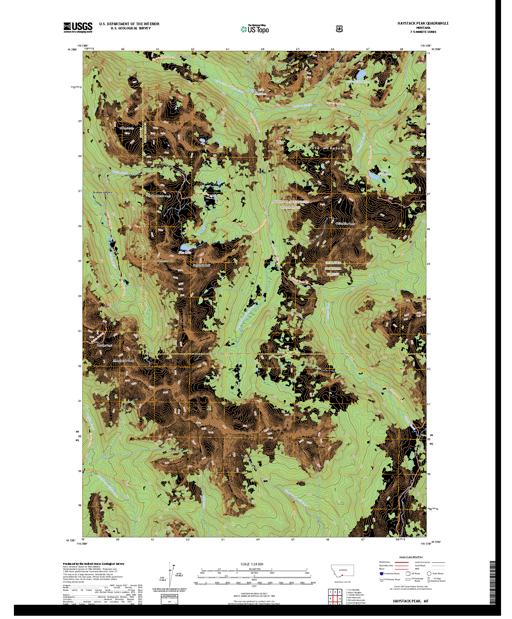 US TOPO 7.5-MINUTE MAP FOR HAYSTACK PEAK, MT