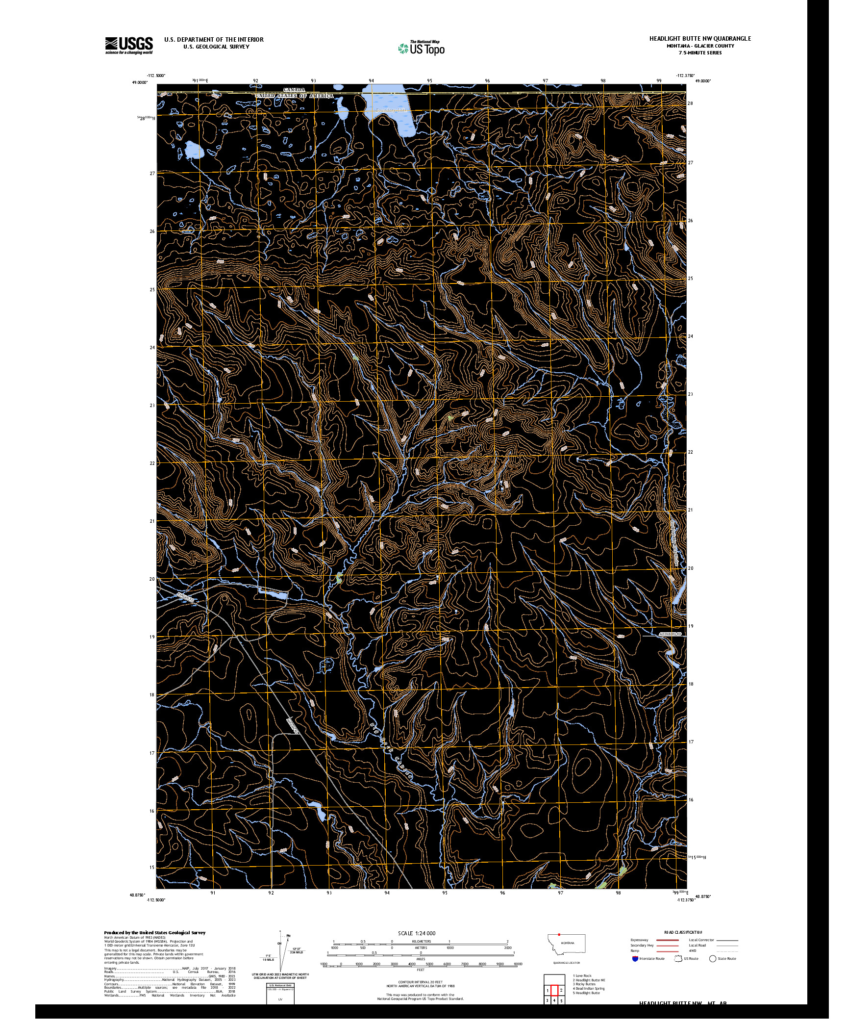 US TOPO 7.5-MINUTE MAP FOR HEADLIGHT BUTTE NW, MT,AB
