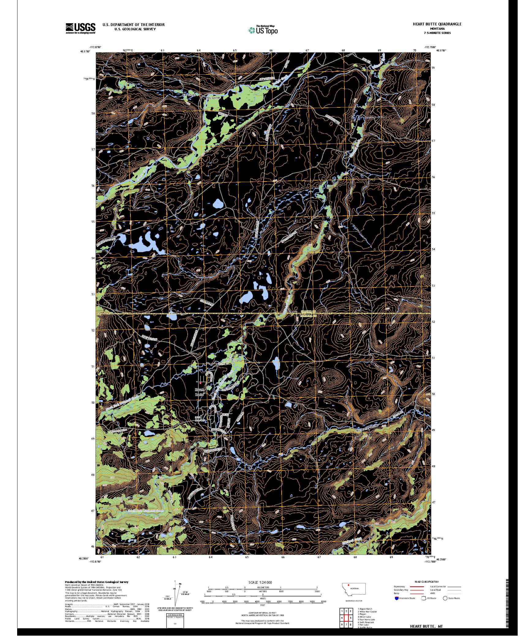 US TOPO 7.5-MINUTE MAP FOR HEART BUTTE, MT