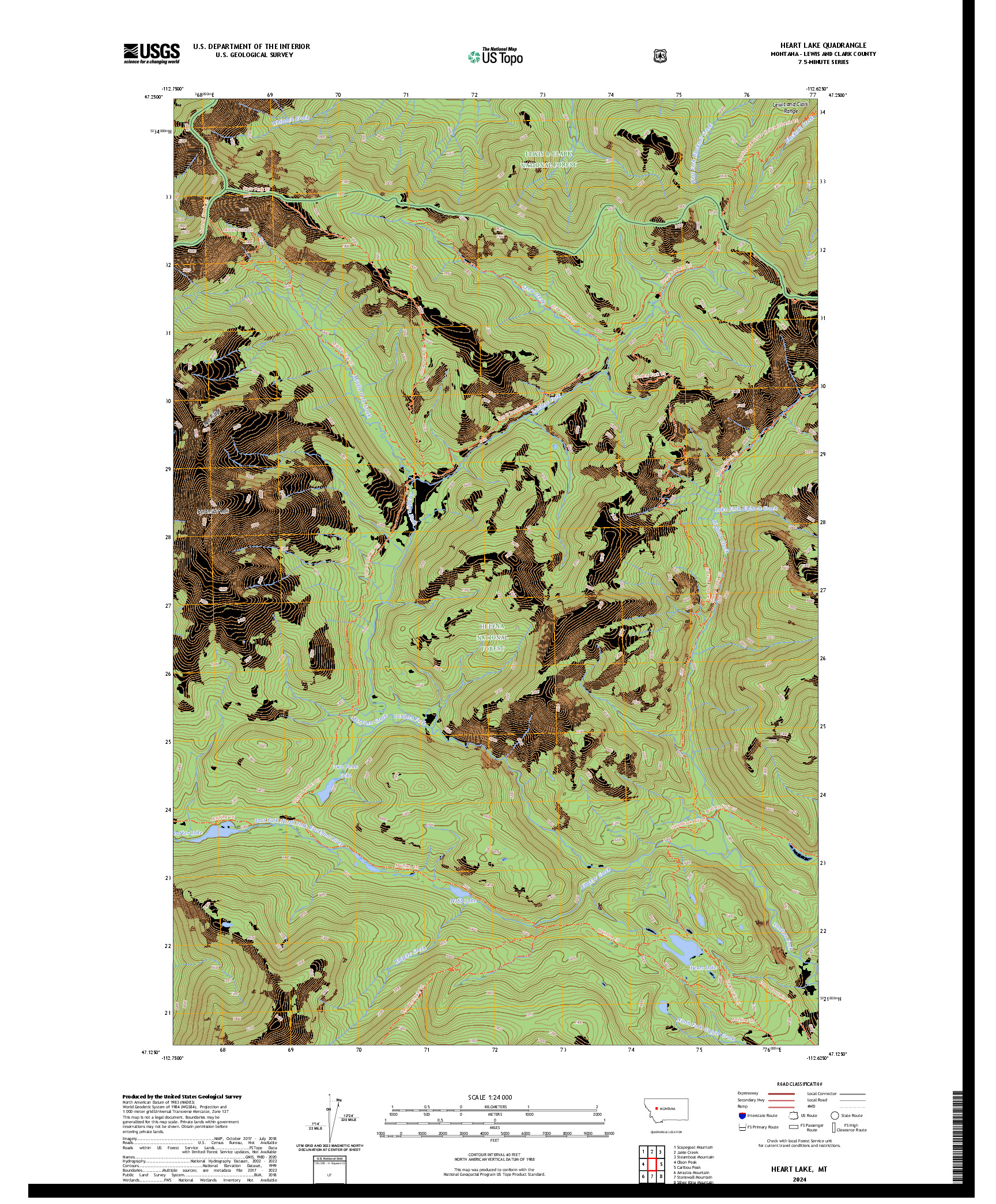 US TOPO 7.5-MINUTE MAP FOR HEART LAKE, MT