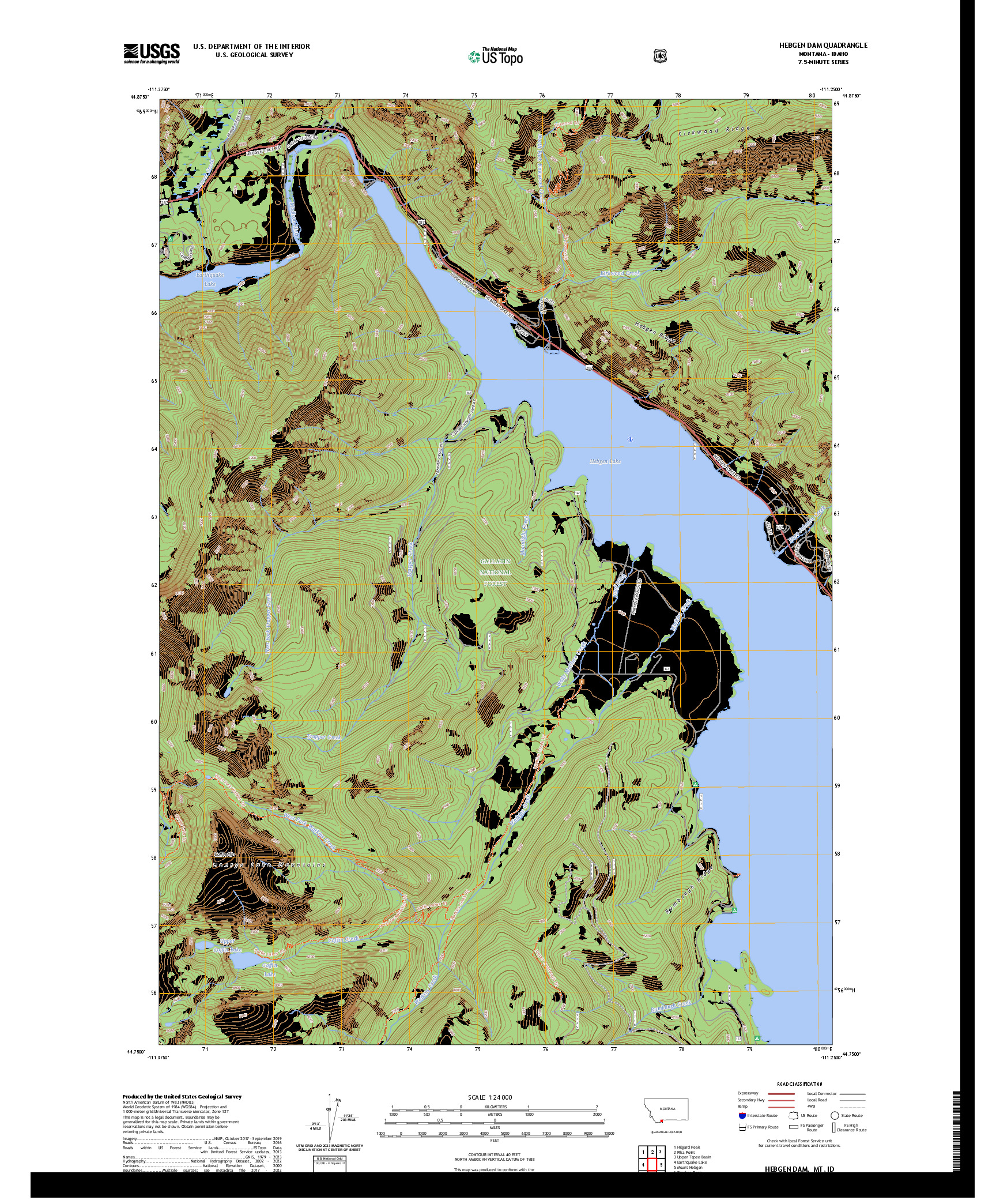 US TOPO 7.5-MINUTE MAP FOR HEBGEN DAM, MT,ID