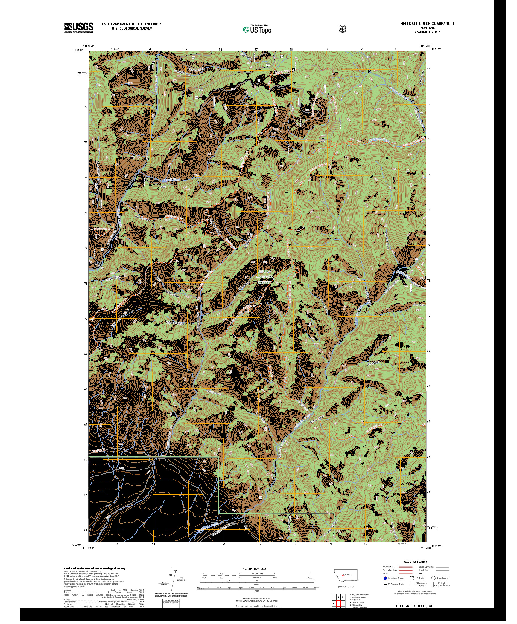 US TOPO 7.5-MINUTE MAP FOR HELLGATE GULCH, MT