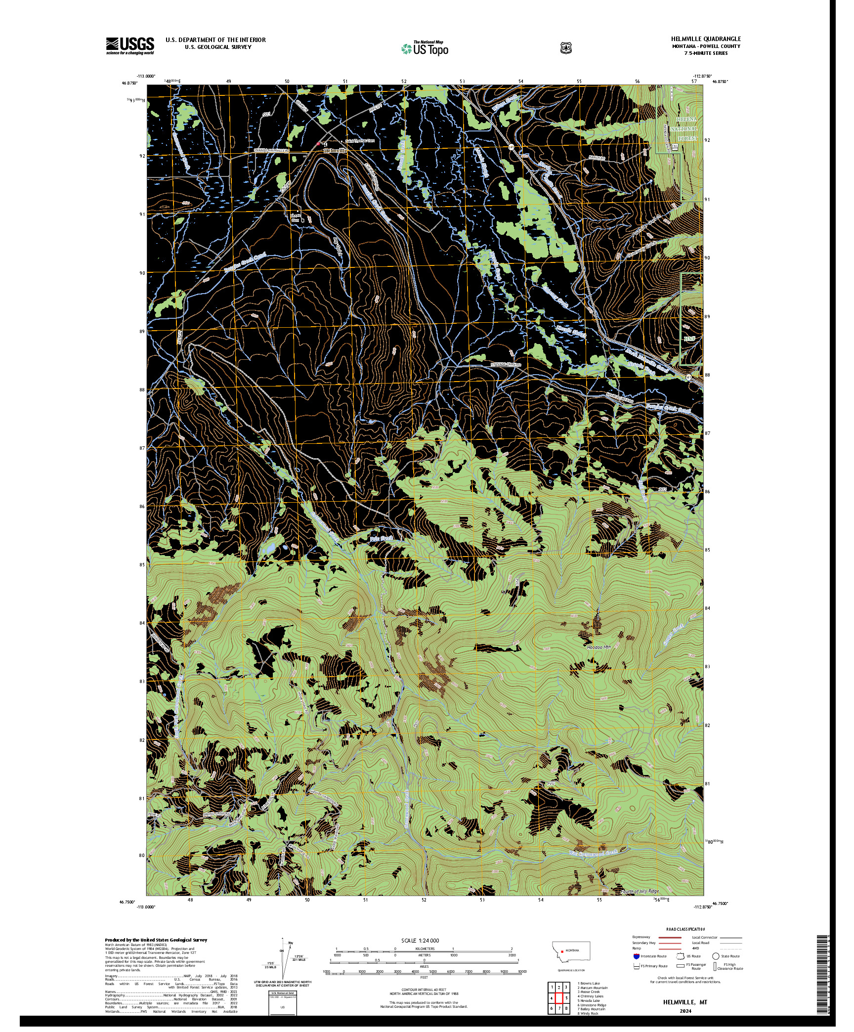 US TOPO 7.5-MINUTE MAP FOR HELMVILLE, MT