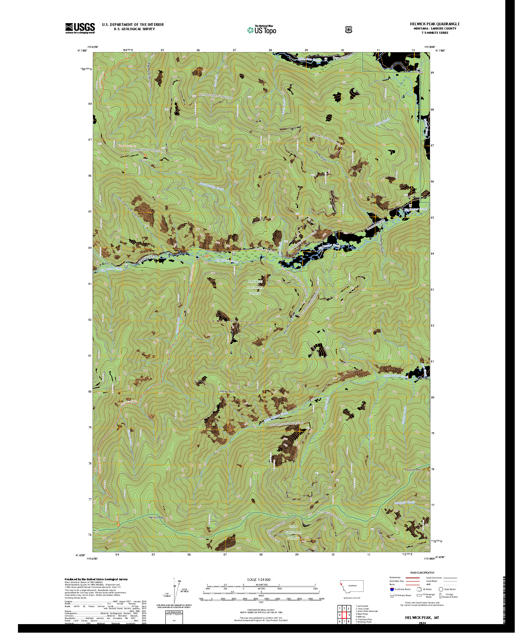 US TOPO 7.5-MINUTE MAP FOR HELWICK PEAK, MT