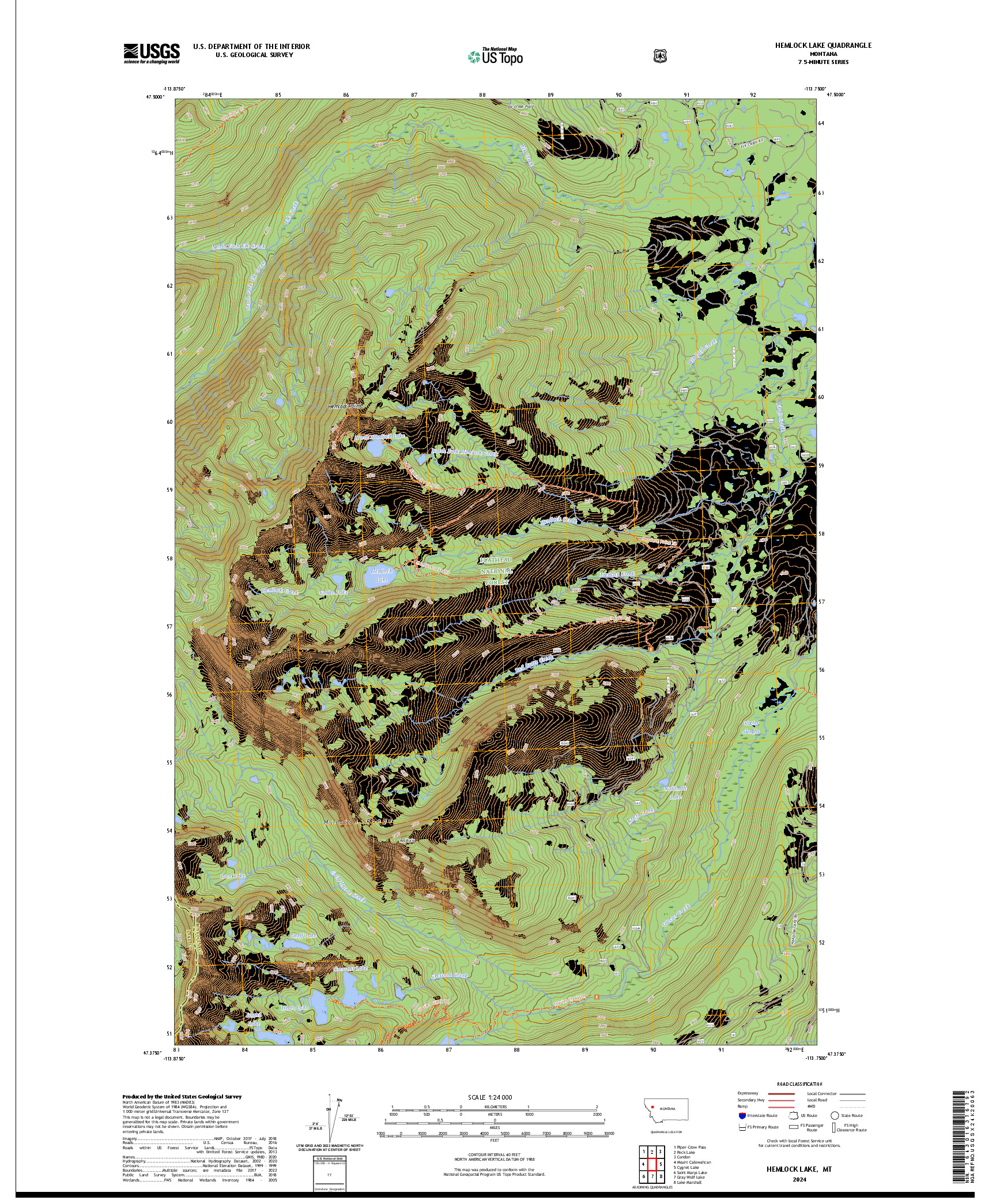 US TOPO 7.5-MINUTE MAP FOR HEMLOCK LAKE, MT