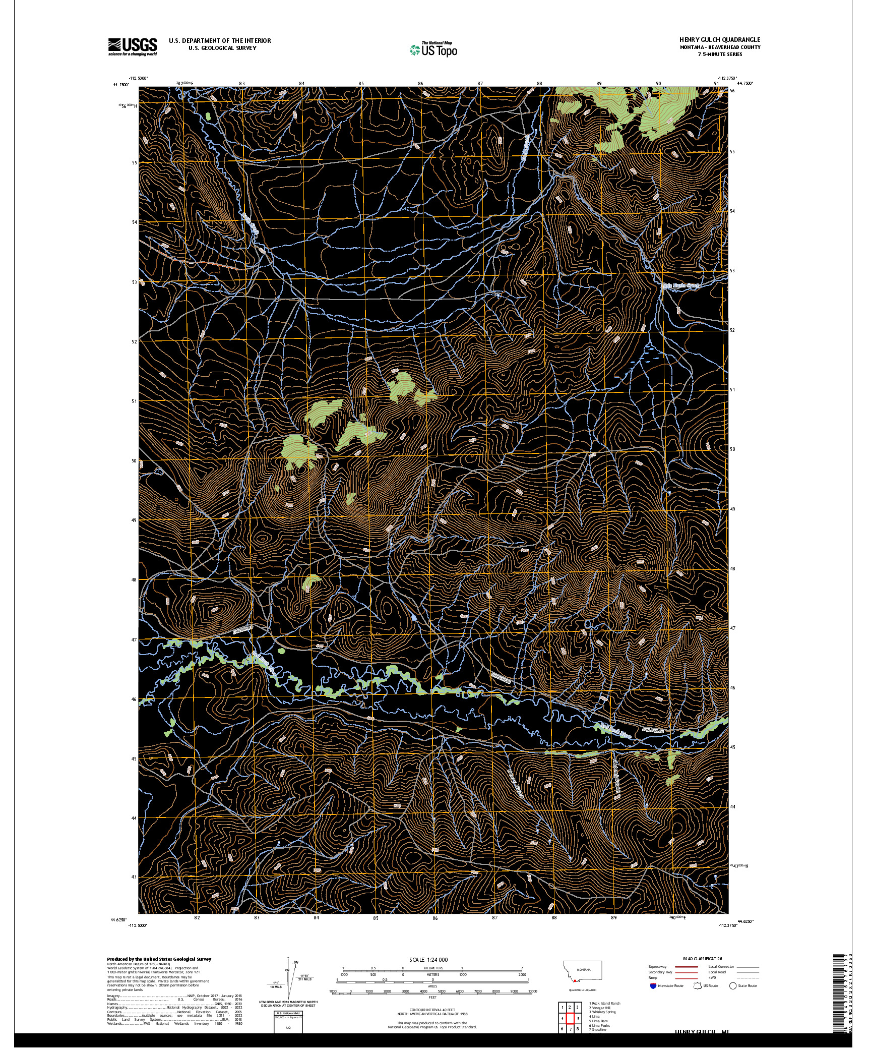US TOPO 7.5-MINUTE MAP FOR HENRY GULCH, MT