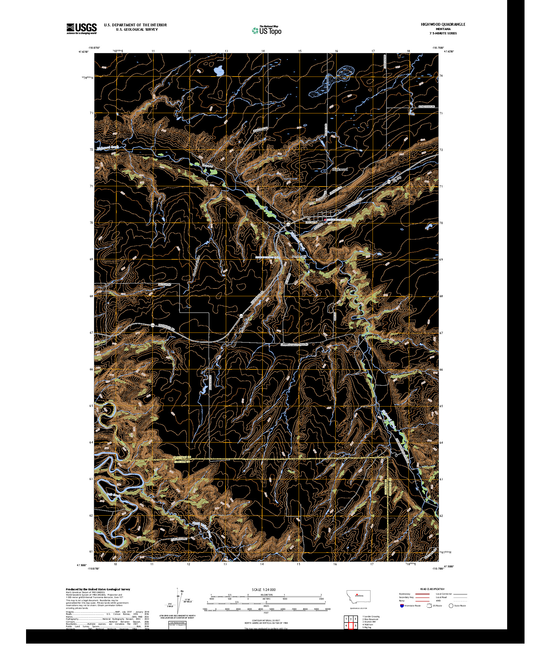US TOPO 7.5-MINUTE MAP FOR HIGHWOOD, MT