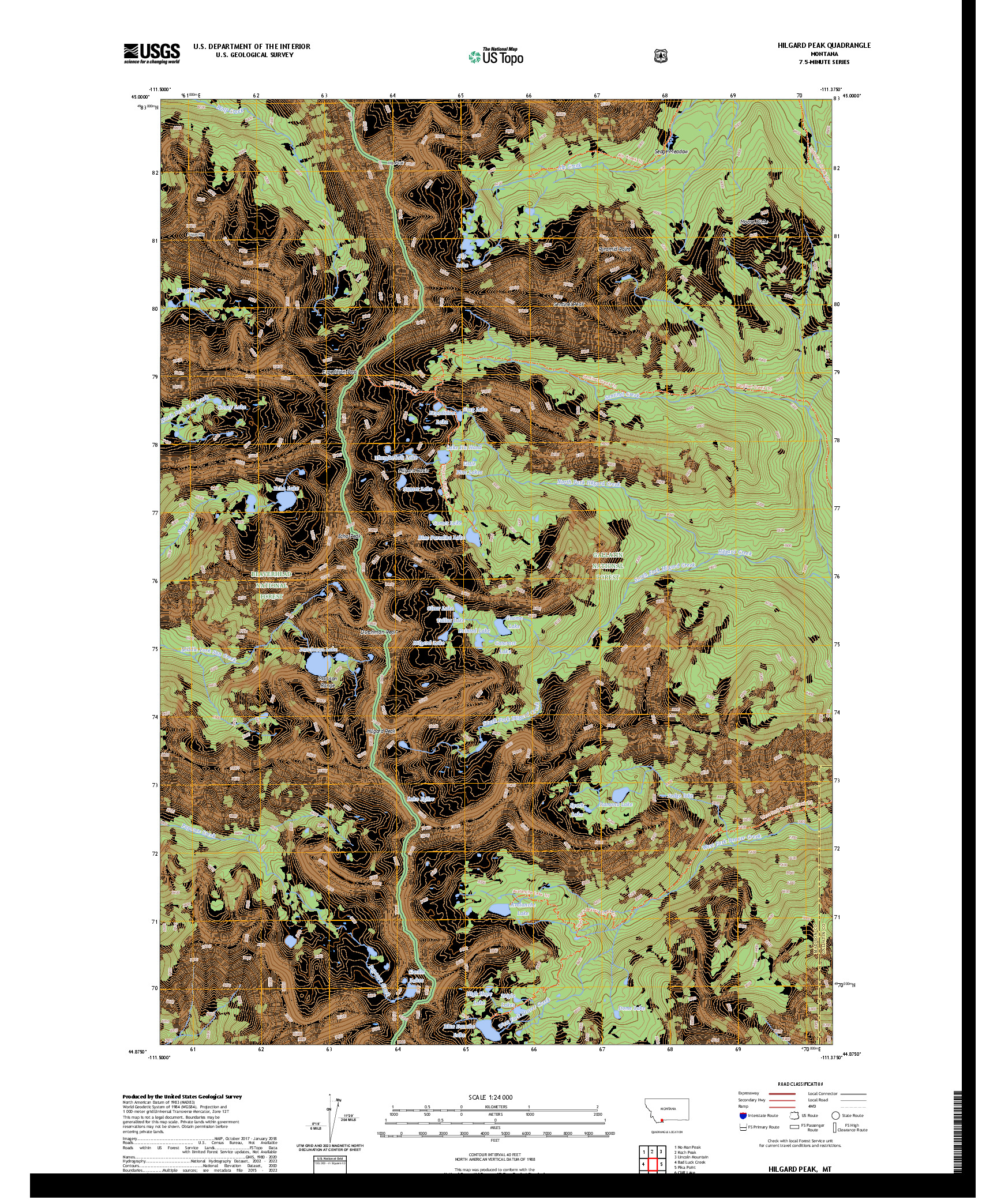 US TOPO 7.5-MINUTE MAP FOR HILGARD PEAK, MT