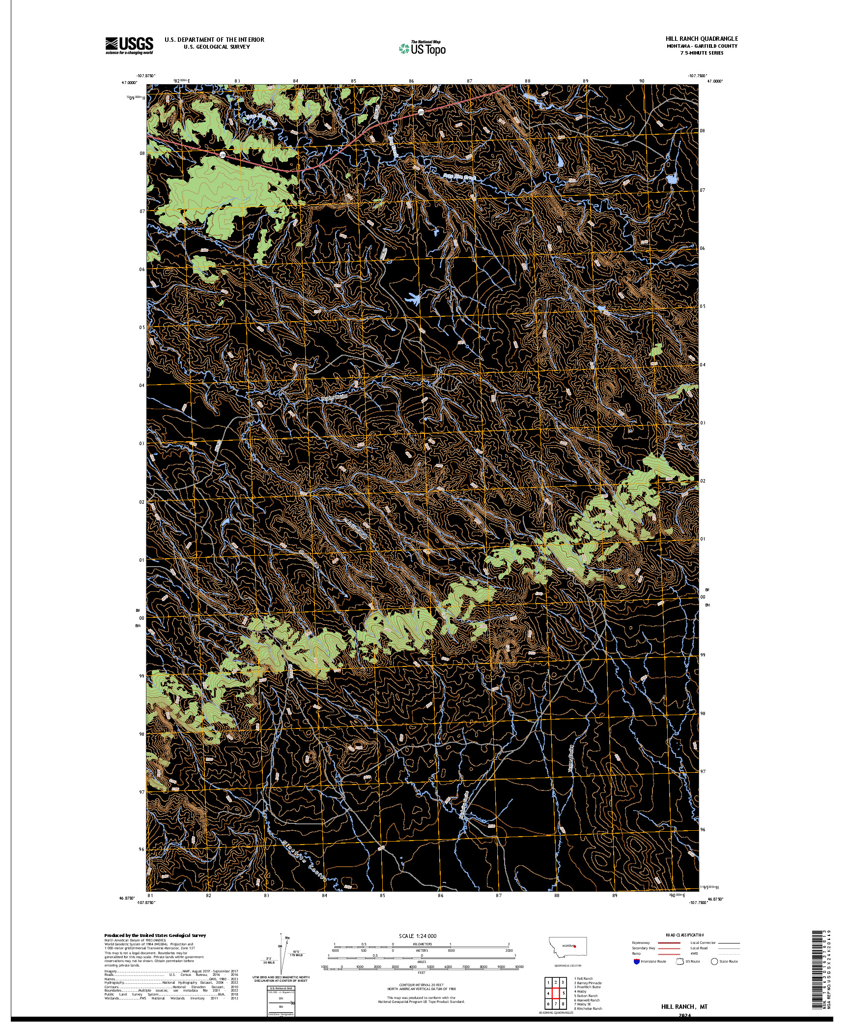 US TOPO 7.5-MINUTE MAP FOR HILL RANCH, MT