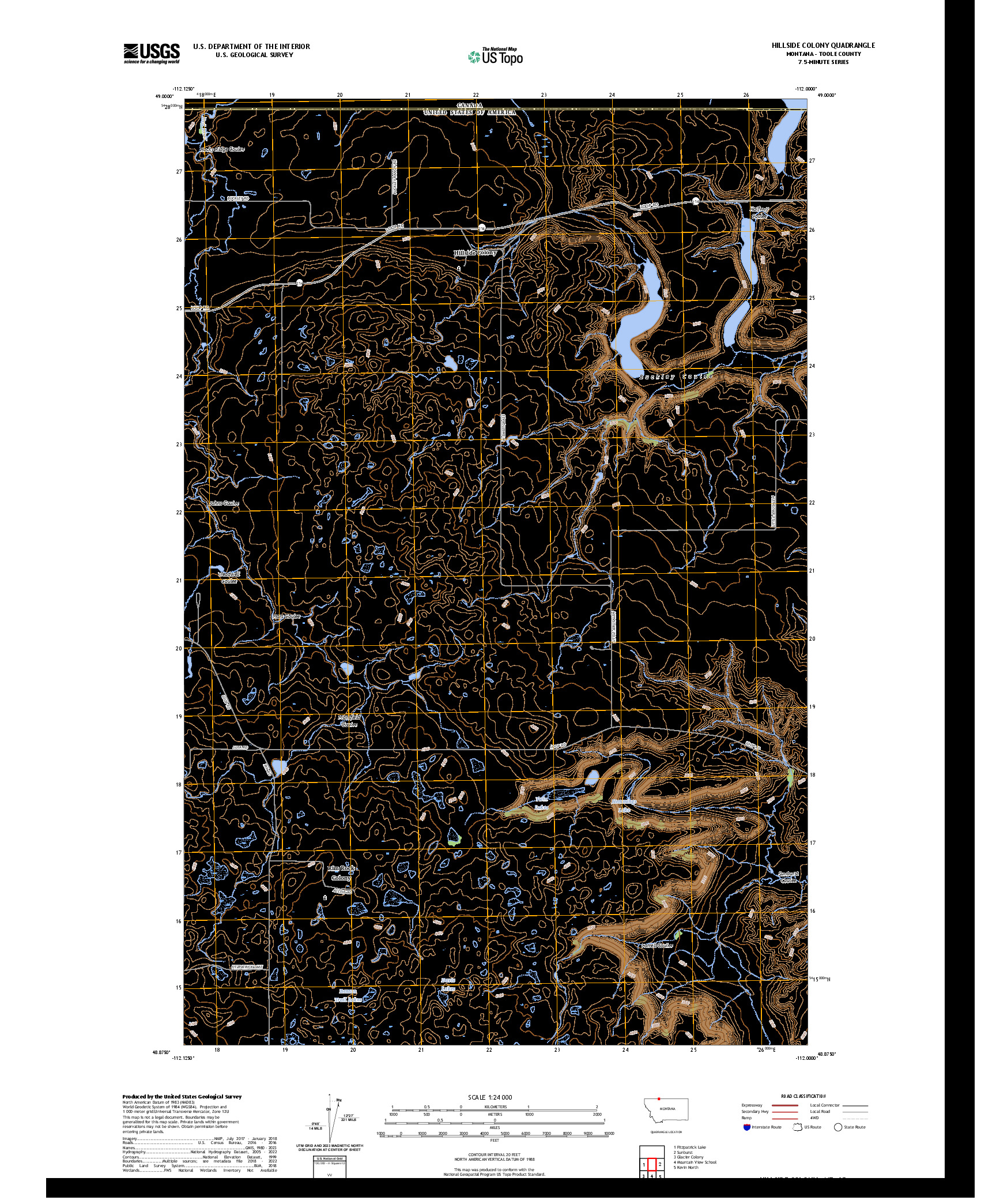 US TOPO 7.5-MINUTE MAP FOR HILLSIDE COLONY, MT,AB