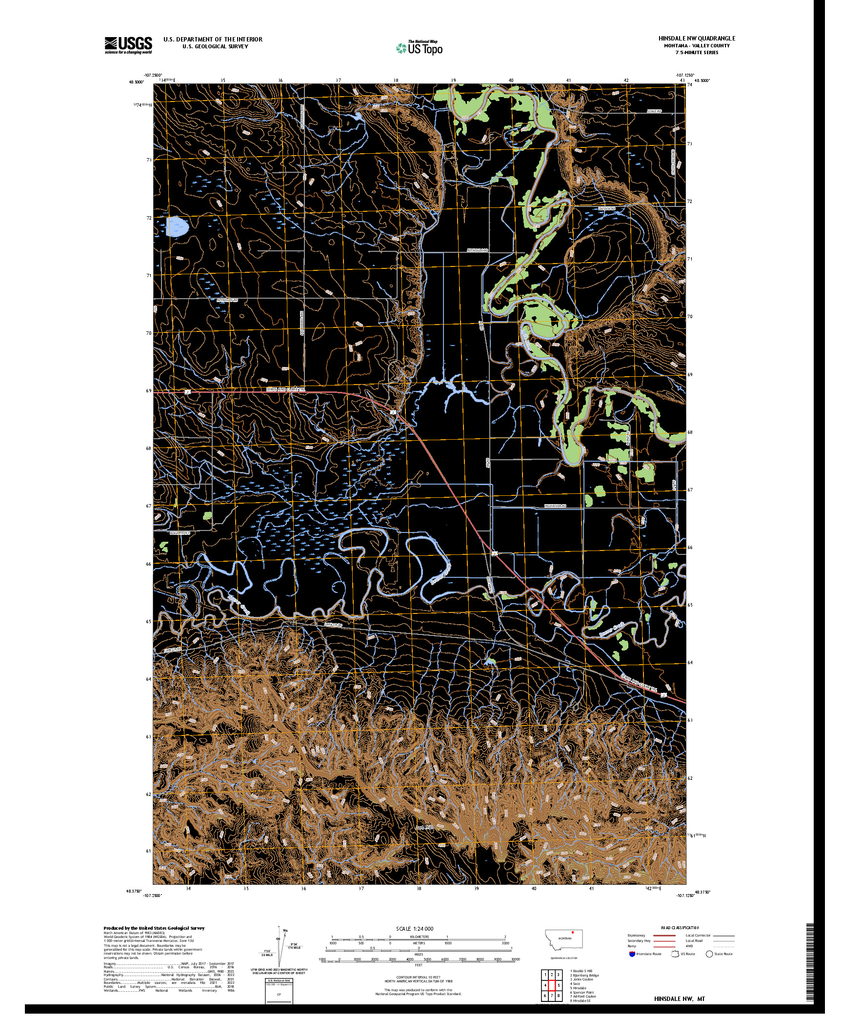 US TOPO 7.5-MINUTE MAP FOR HINSDALE NW, MT