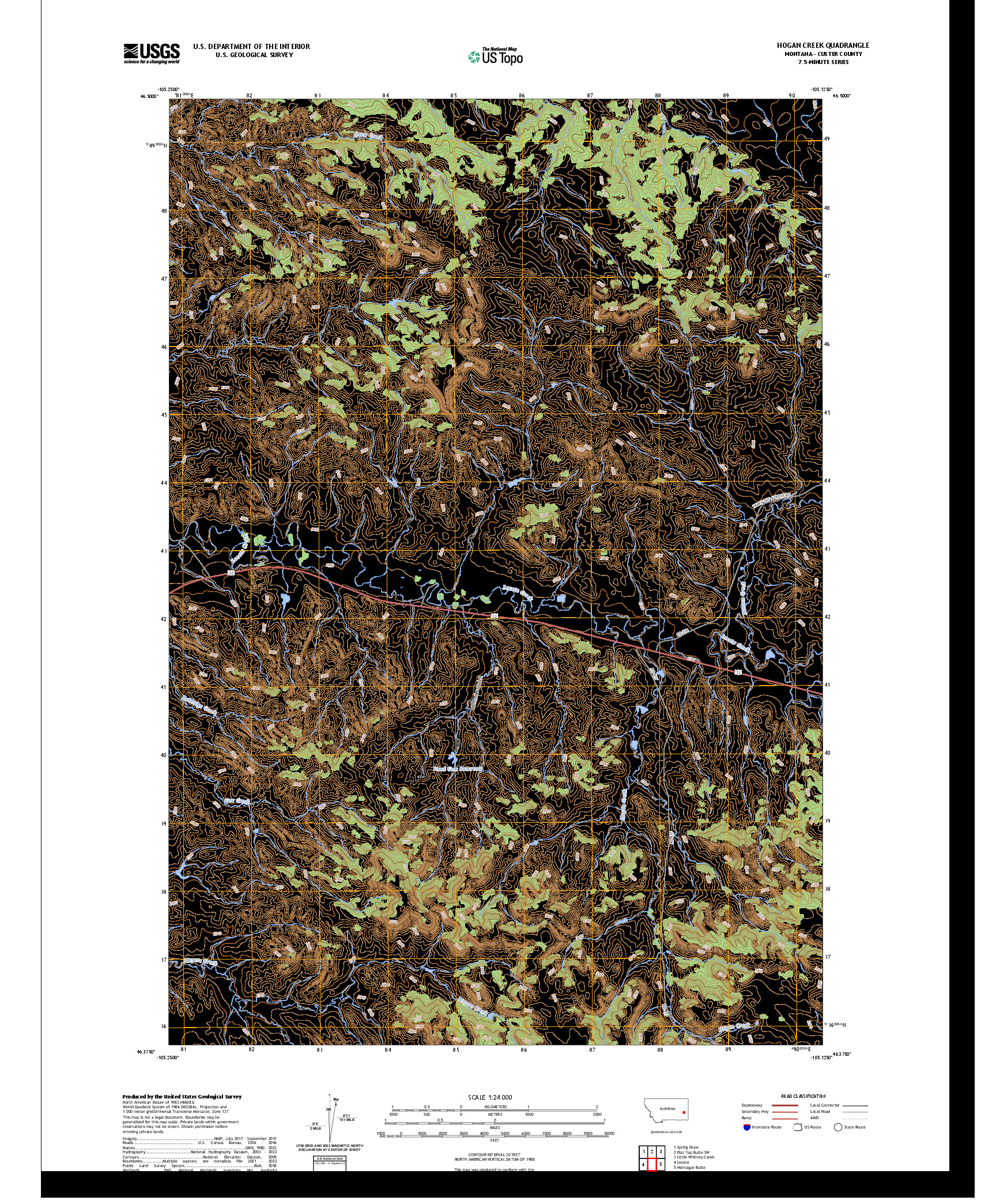 US TOPO 7.5-MINUTE MAP FOR HOGAN CREEK, MT