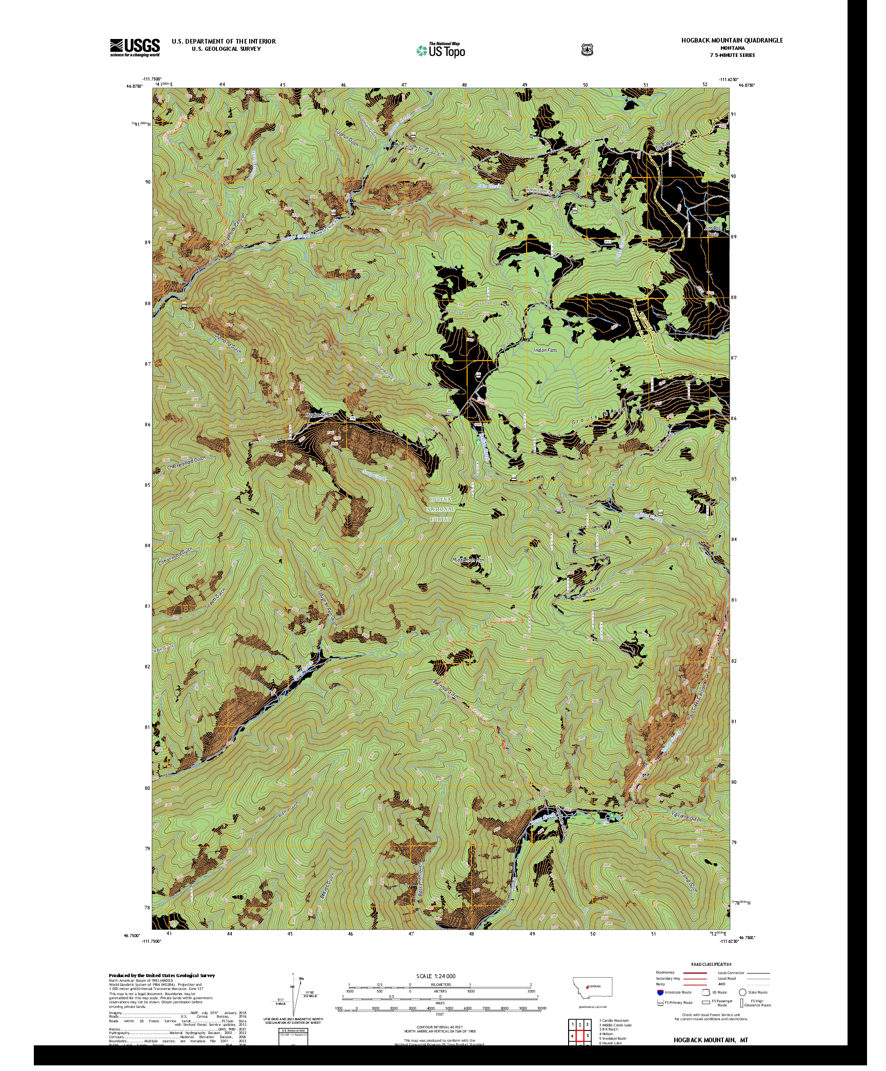 US TOPO 7.5-MINUTE MAP FOR HOGBACK MOUNTAIN, MT