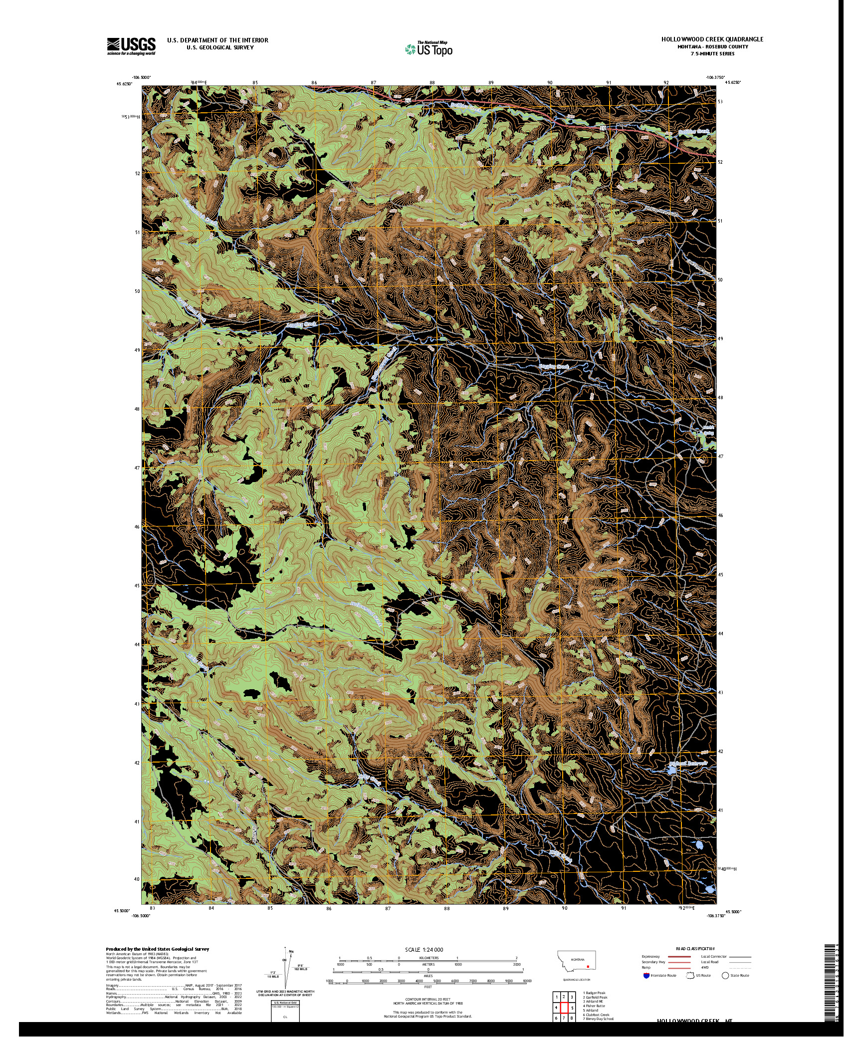 US TOPO 7.5-MINUTE MAP FOR HOLLOWWOOD CREEK, MT